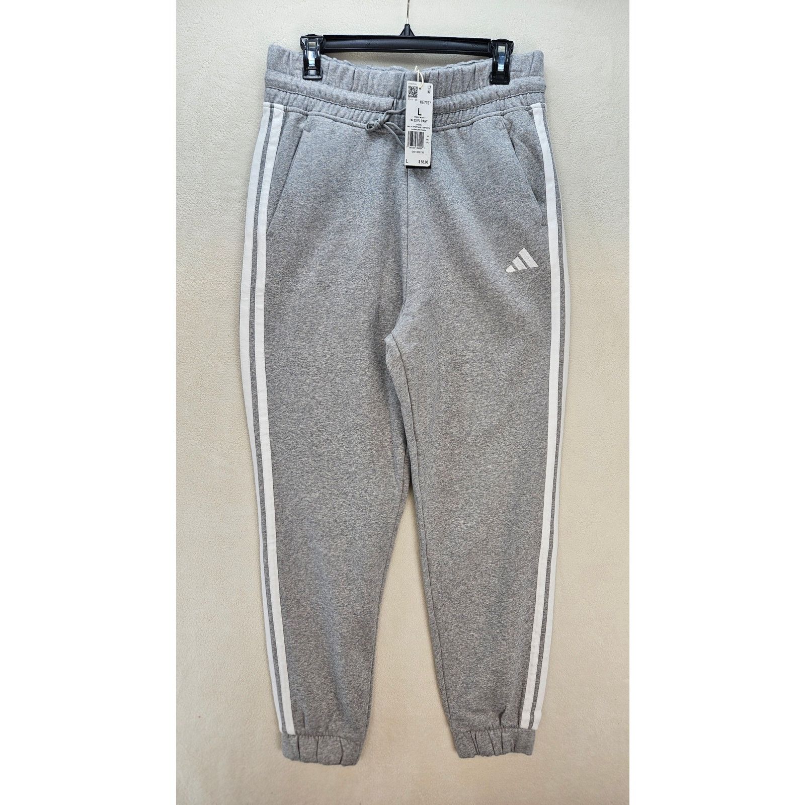 Adidas ADIDAS WOMEN'S LARGE 3 STRIPE HEATHER GREY JOGGER PANTS NWT Size 30" / US 8 / IT 44 - 1 Thumbnail