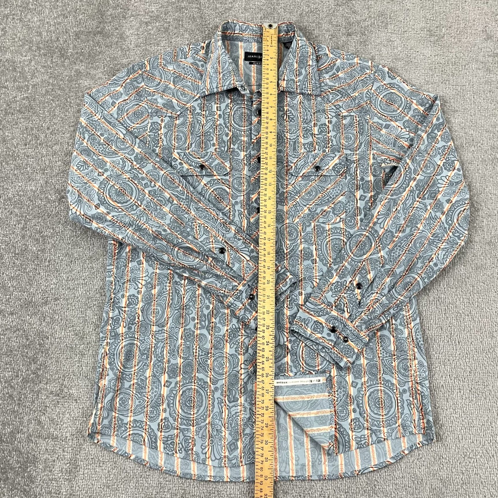 Vintage VINTAGE JHANE BARNES Rhedux Shirt Mens Large Blue Gray Paisley Snap Limited Edition /168 Size US L / EU 52-54 / 3 - 4 Thumbnail