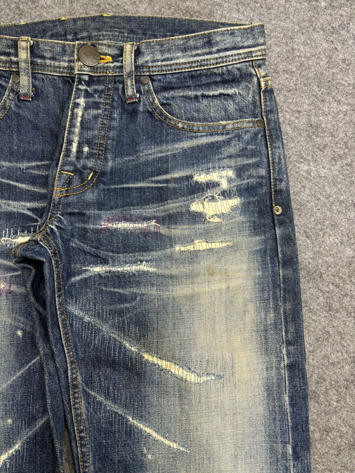 Japanese Brand 💥Sick💥BAGARCH Distressed Raw Stitch Selvedge Denim F543 Size US 31 - 4 Thumbnail
