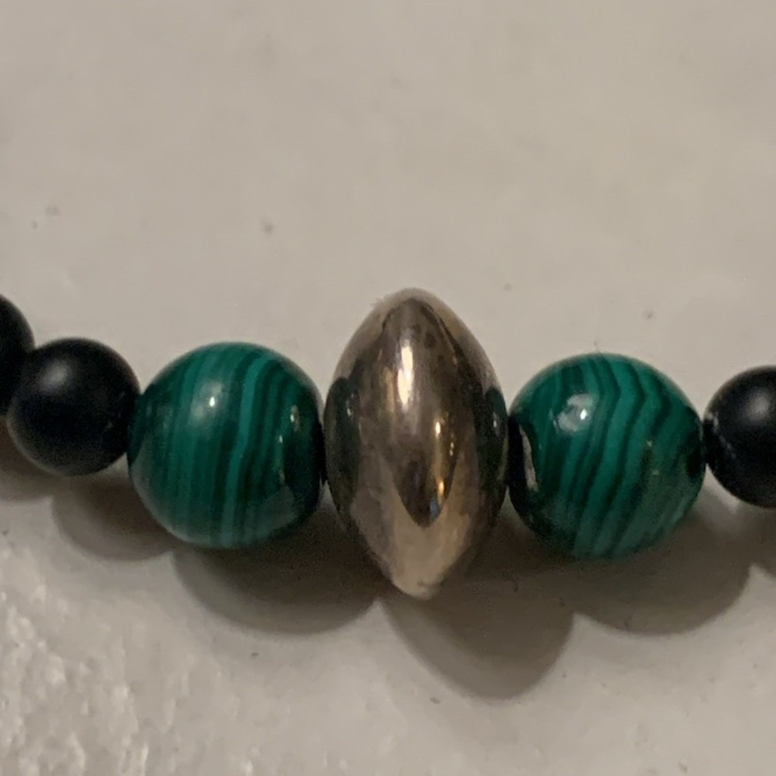 Vintage 925 Sterling silver,malachite and onyx beads bracelet Size ONE SIZE - 2 Thumbnail