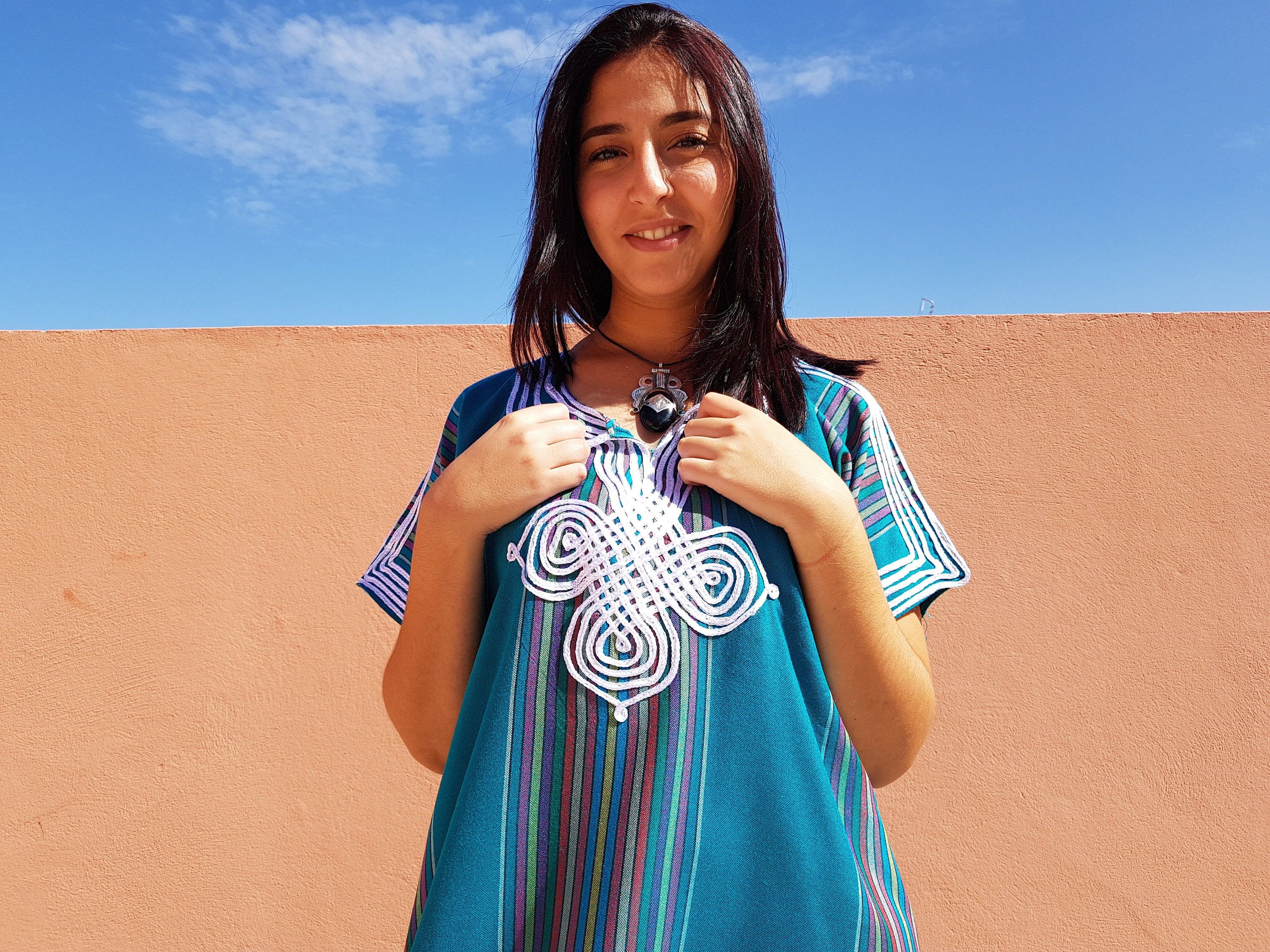 Designer × Handmade Blue Moroccan Bohemian Kaftan For Women Size ONE SIZE - 2 Thumbnail
