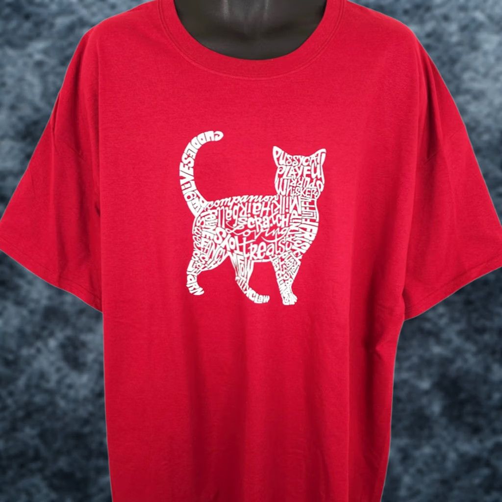 Gildan VINTAGE Cat T Shirt Mens Size 3XL Red Word Pop Art Tee Size US XXL / EU 58 / 5 - 1 Thumbnail