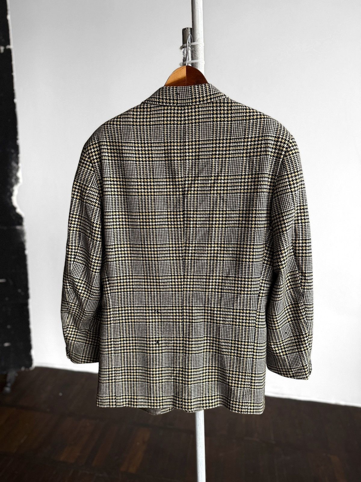 Valentino Valentino Mens Vintage Beige Houndstooth Check Wool Blazer Size 44S - 2 Thumbnail