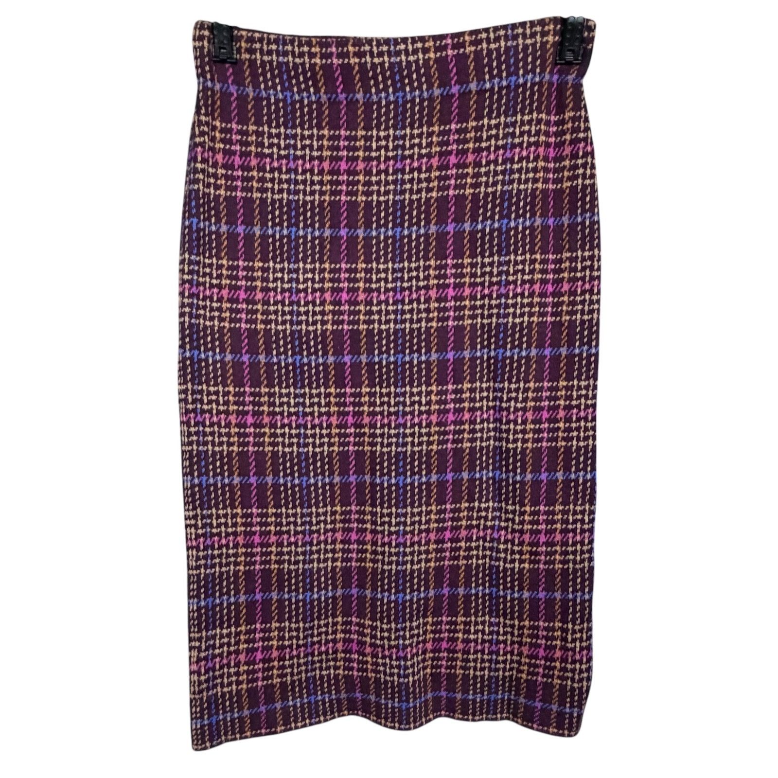 Ann Taylor Ann Taylor Women's Medium Purple Plaid Stretch Pencil Skirt Size 31" - 2 Thumbnail