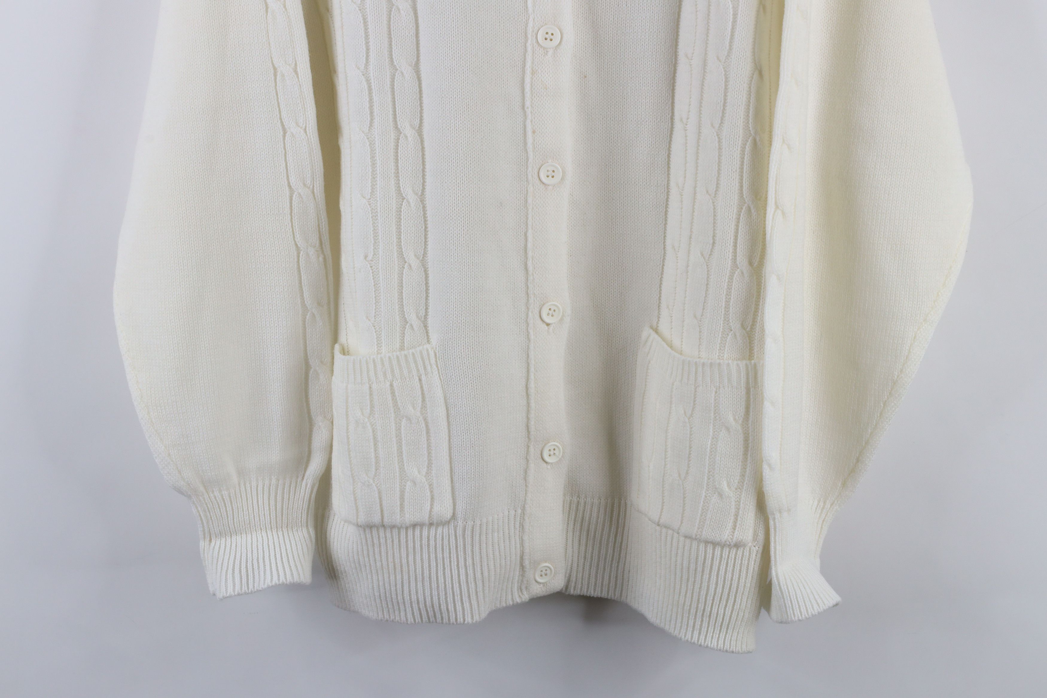 Vintage Vintage 90s Streetwear Cable Knit Cardigan Sweater White Size XL / US 12-14 / IT 48-50 - 3 Thumbnail