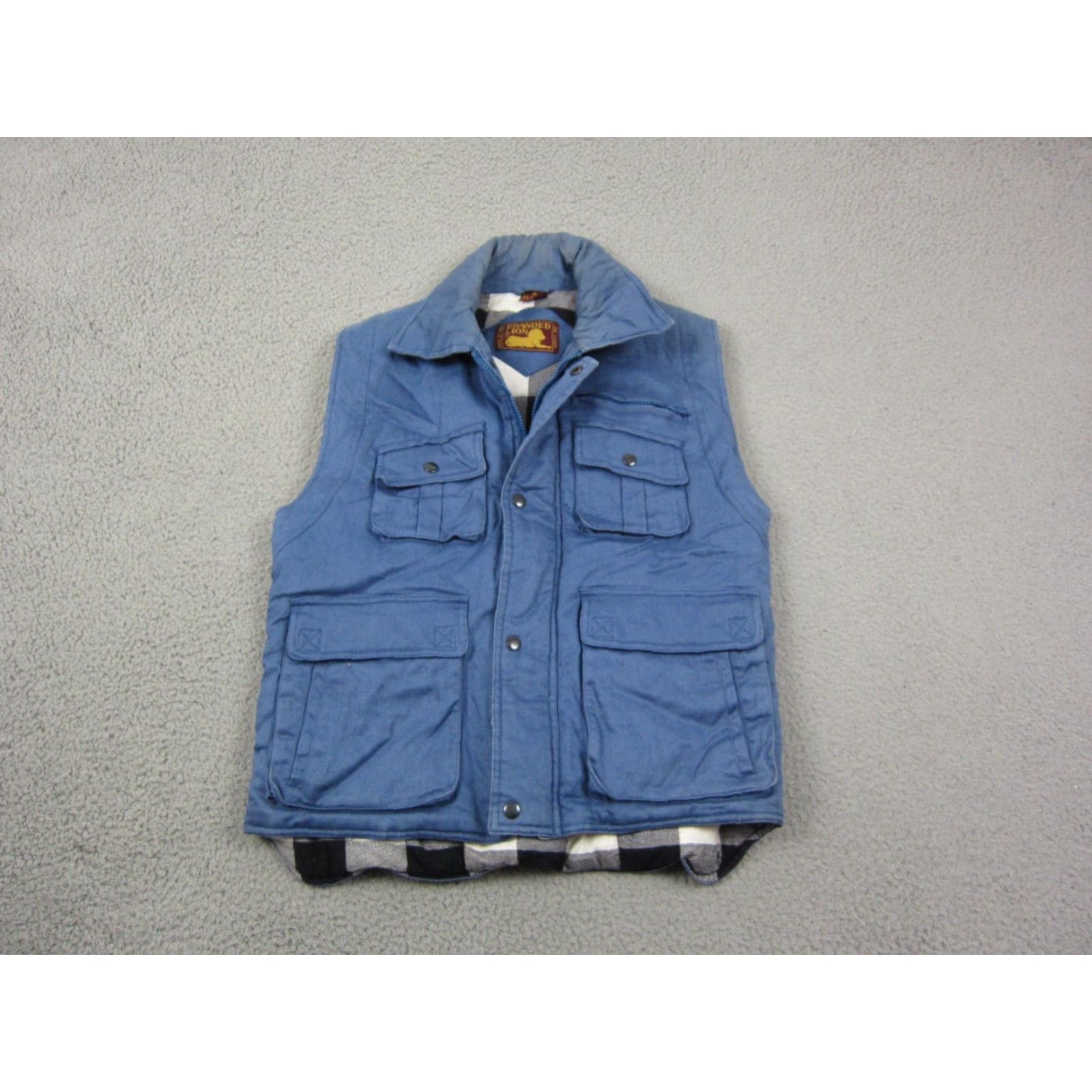 Vintage VINTAGE Lion Vest Jacket Mens M Blue Plaid Lined Full Zip Biker Motorcycle 80s 90s Style Size US M / EU 48-50 / 2 - 2 Thumbnail