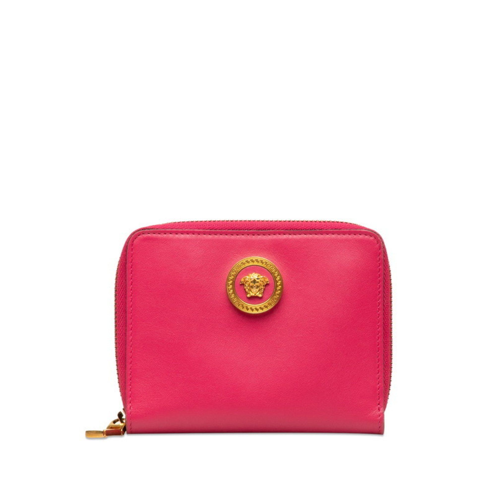 image of Versace Medusa Round Bi-Fold Wallet Pink Gold Leather Women's Versace