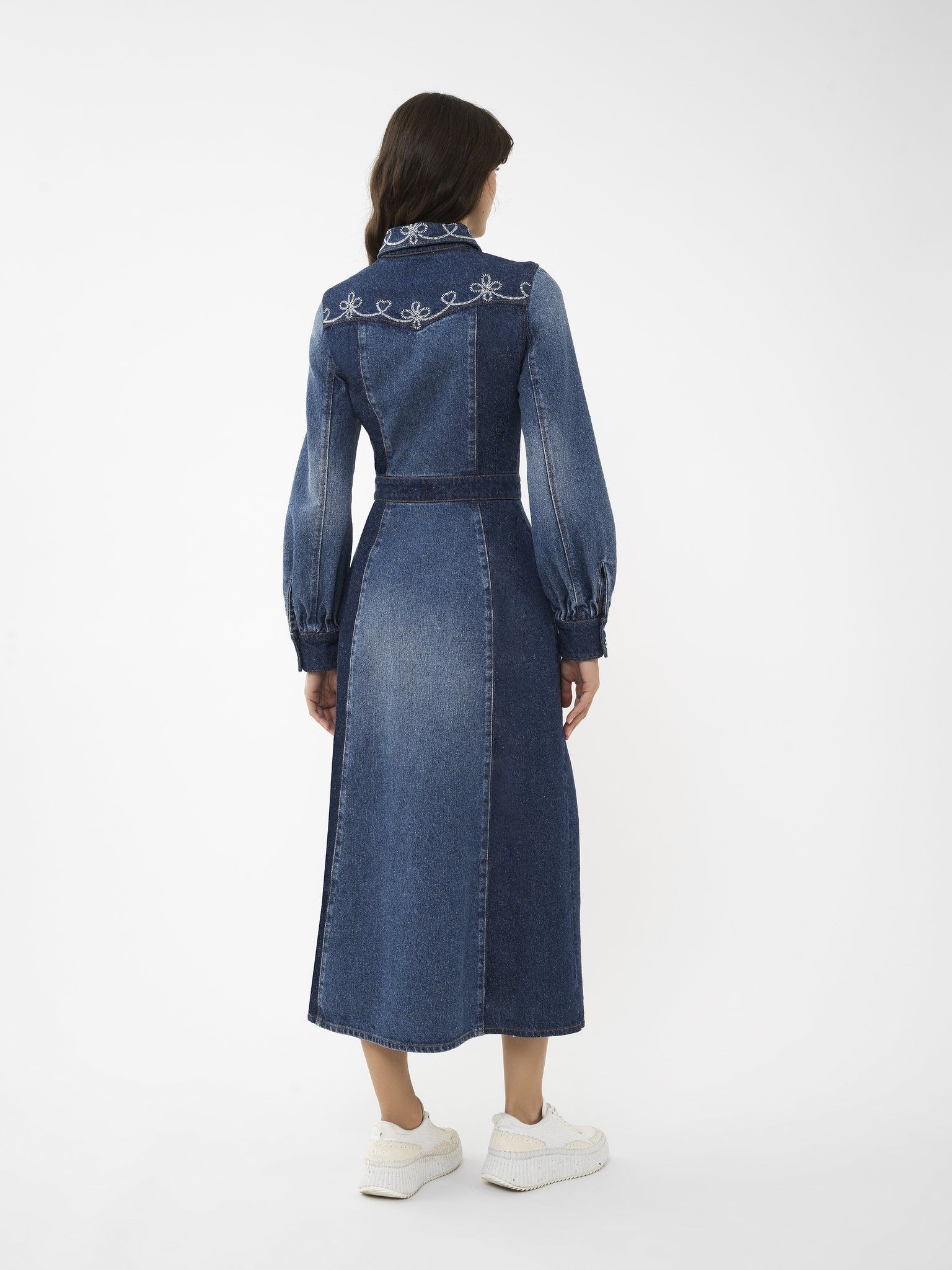 Chloe o1loc1c10425 Embroidered Denim Shirt Dress in Blue Size L / US 10 / IT 46 - 4 Thumbnail