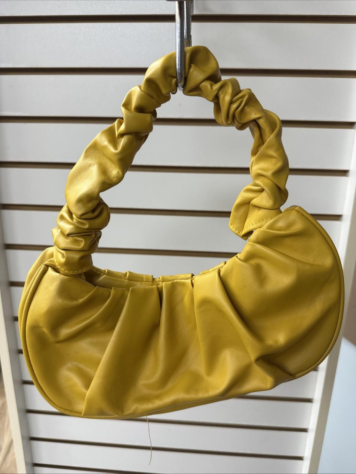 The Unbranded Brand Ruched Hobo Faux Leather Yellow Handbag Size ONE SIZE - 1 Thumbnail