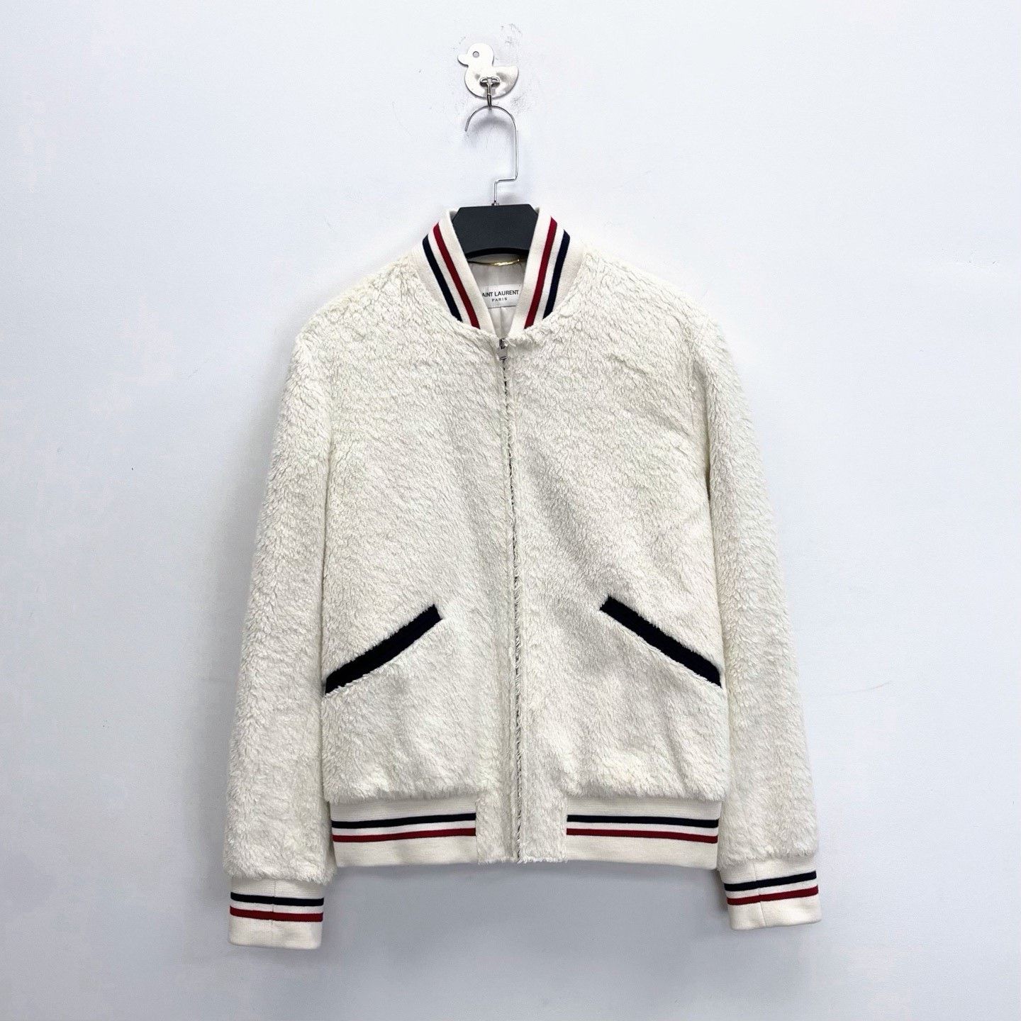 Saint Laurent Paris Saint Laurent White Teddy Stripe Baseball Jacket Size US M / EU 48-50 / 2 - 1 Thumbnail