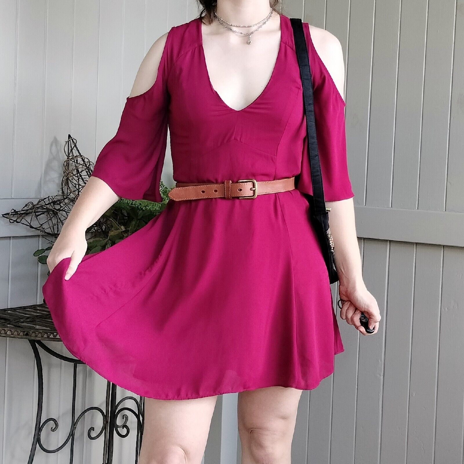 Designer Sportsgirl Dress Mini A Line Plunge Bell Sleeve Size M / US 6-8 / IT 42-44 - 1 Thumbnail