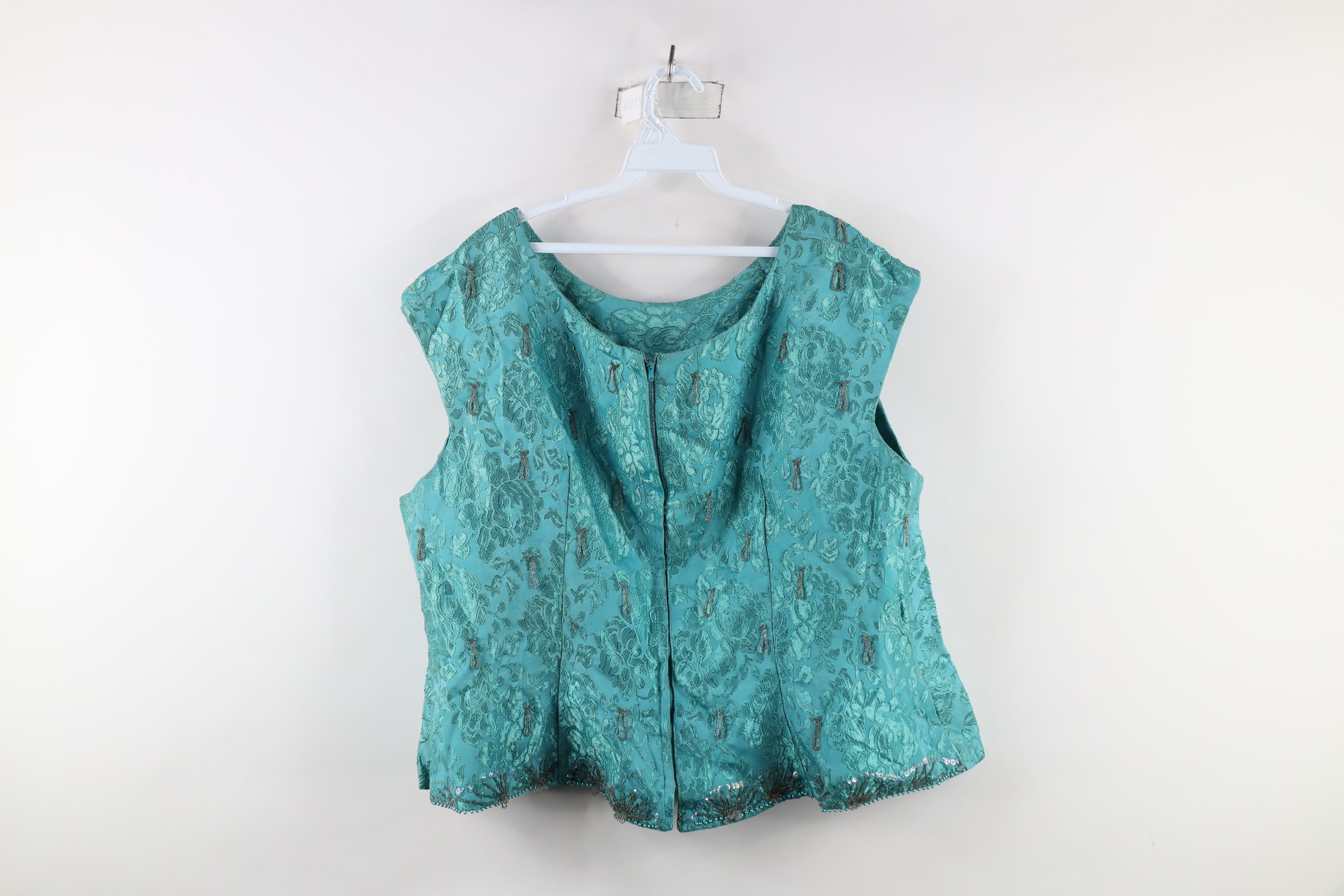 Vintage Vintage 50s 60s Rockabilly Beaded Silk Flower Blouse Top Size XL / US 12-14 / IT 48-50 - 9 Thumbnail