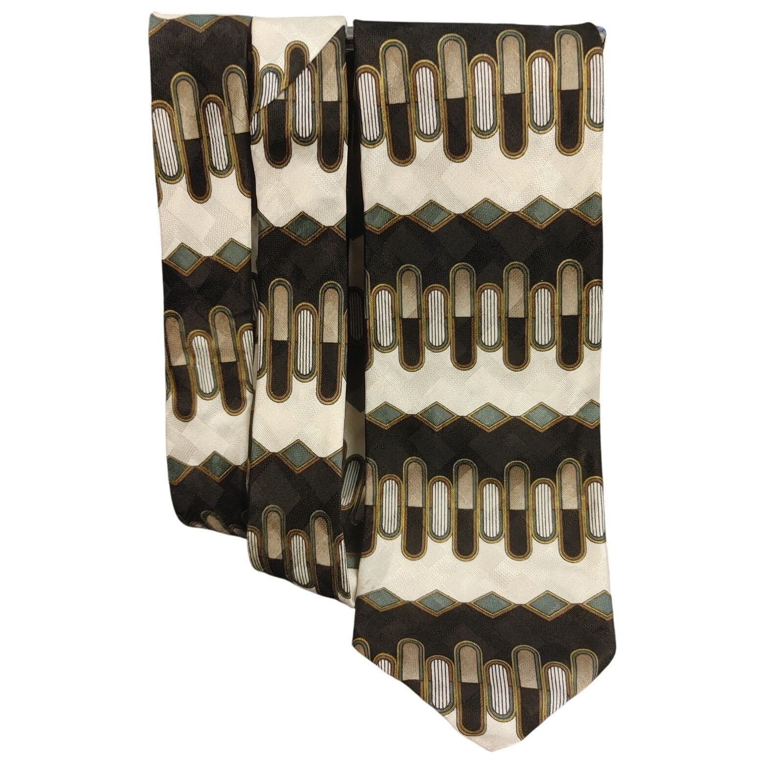 Other Martin Wong Men's OS Silk white/Gold/Black Geometric Tie Size ONE SIZE - 1 Thumbnail
