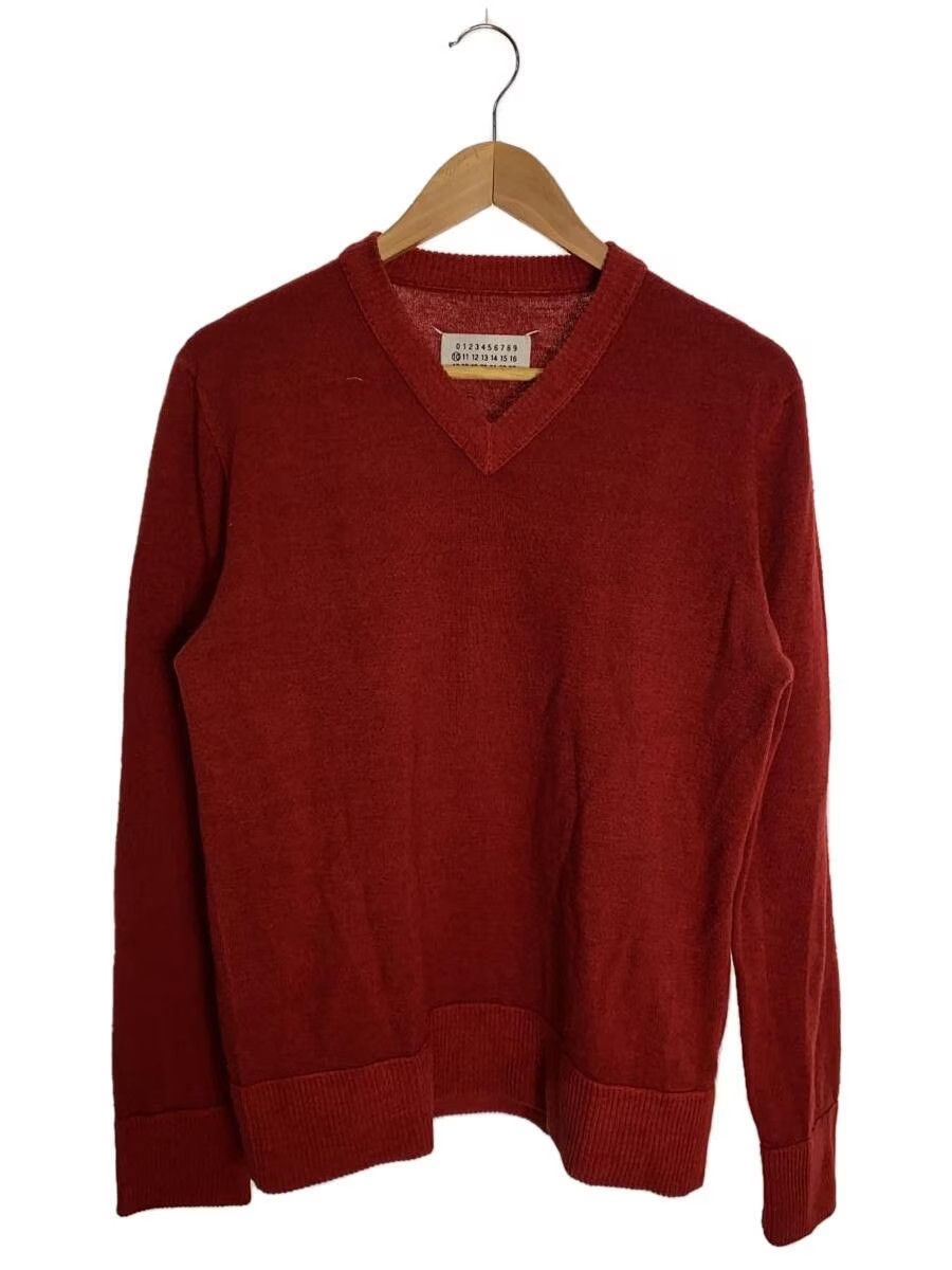 image of Maison Margiela V Neck Wool Knit Sweater in Red, Men's (Size Small)