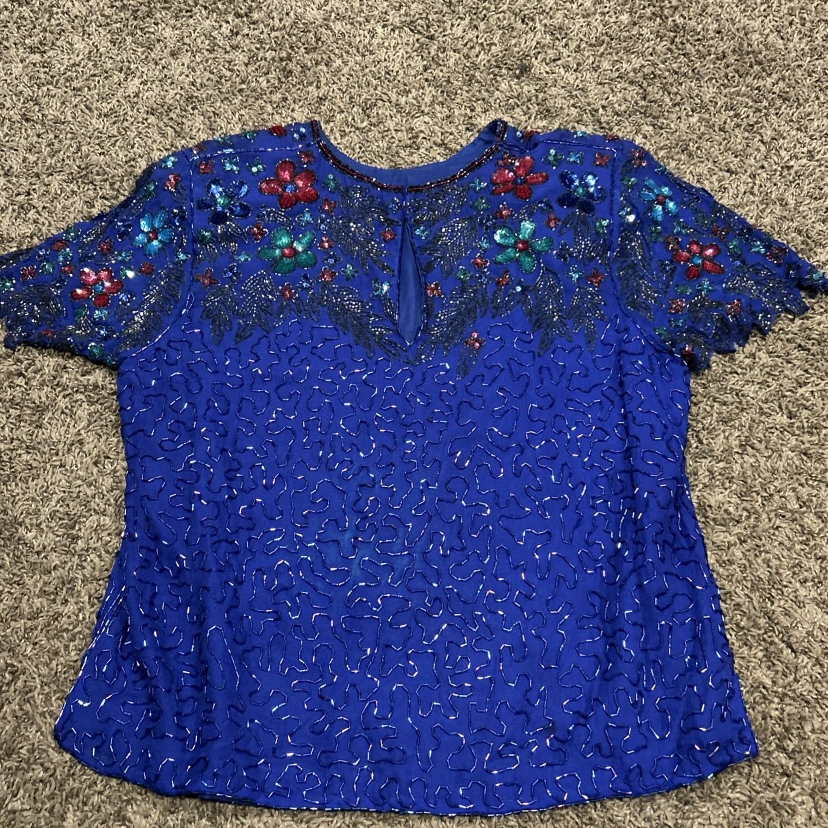 Vintage Vintage Miss Paillette Beading Top - Purple Silk Short Sleeve S Regular Size Size S / US 4 / IT 40 - 4 Thumbnail
