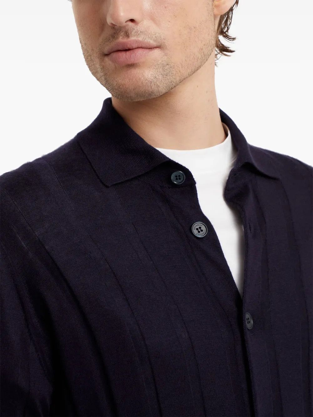 Brunello Cucinelli o1w1db10326 Ribbed Cashmere Cardigan in Navy Blue Size US M / EU 48-50 / 2 - 4 Thumbnail