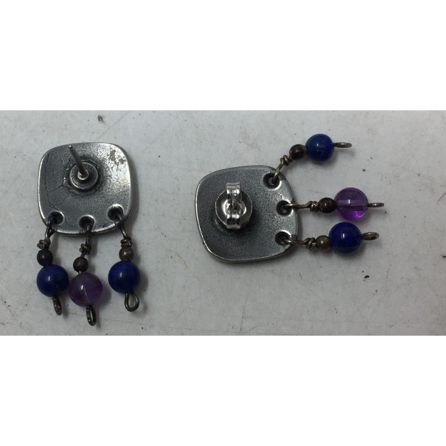 Other Women's Squared Silver tone and Purple Beaded Dangle Heart E Size ONE SIZE - 4 Thumbnail