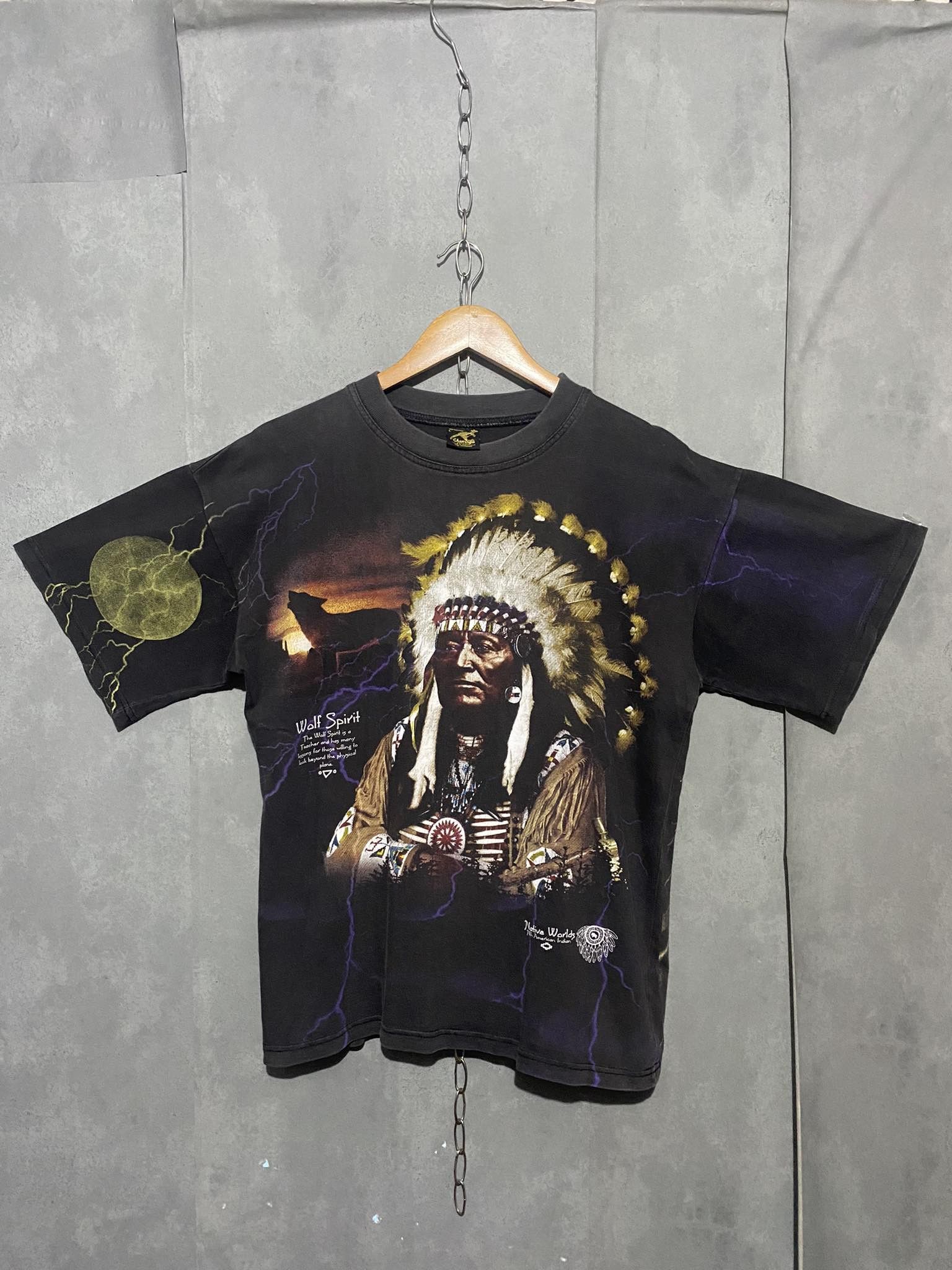 image of Man Made In Australia x Vintage Churinga Wolf Spirit Native Worlds in Black, Men's (Size Large)