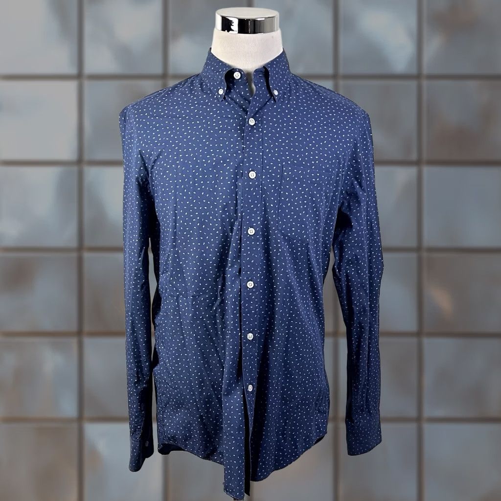 J.Crew J.CREW Shirt Button-Down Blue White Numbers Print Mercantile Flex Casual M Mens Size US M / EU 48-50 / 2 - 1 Thumbnail