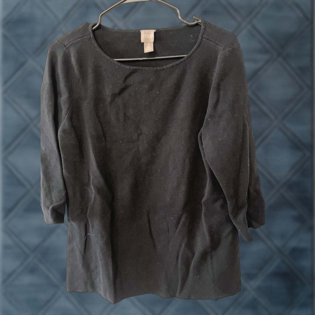 Vintage Chico's Knit Top Shirt Women Black 3/4 Sleeve Boat Neck Liquid Knit Size 2 Basic Womens Apparel Size XS / US 0-2 / IT 36-38 - 1 Thumbnail