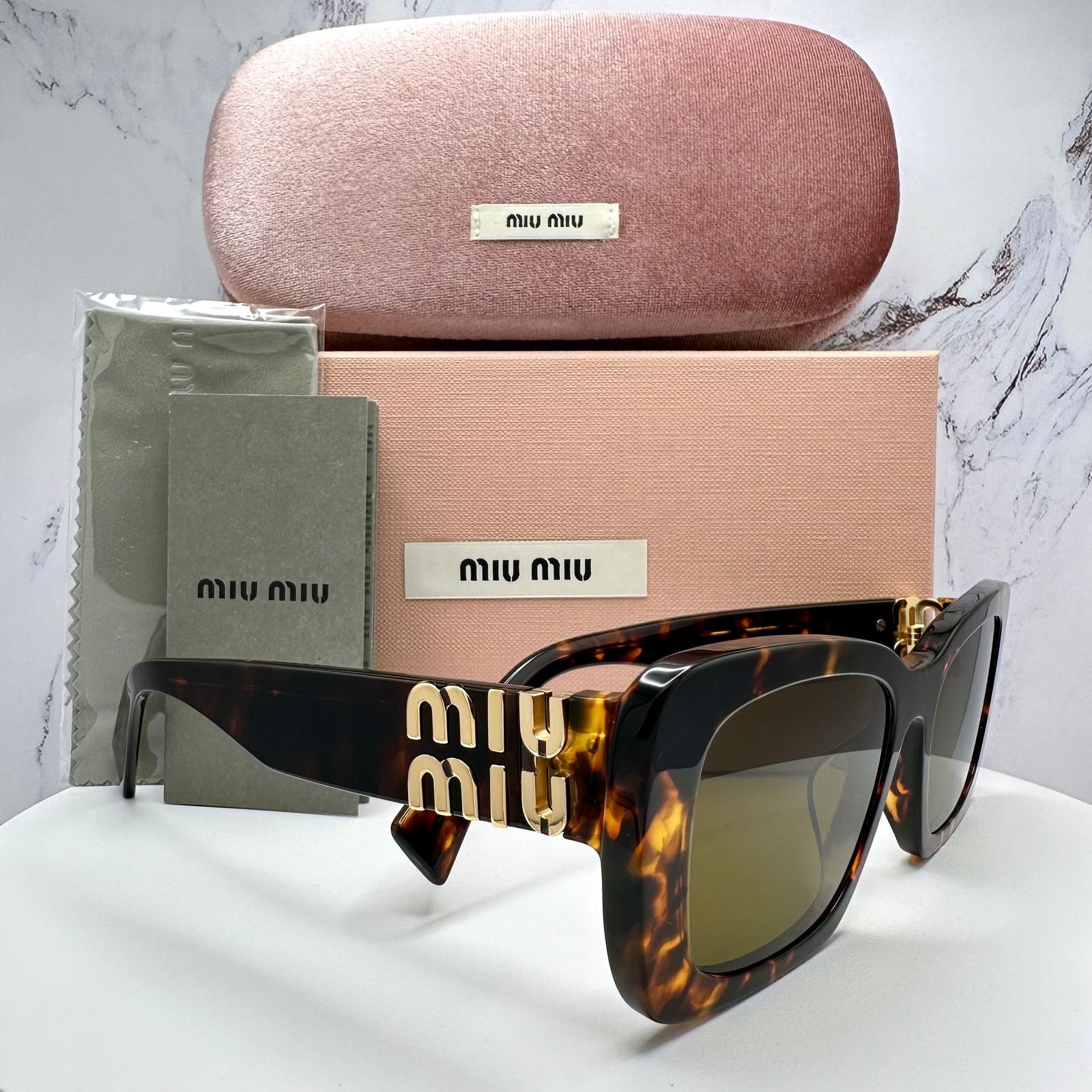 Miu Miu New MIU MIU Sunglasses Brown Tortoise Gold Metal Logo Size ONE SIZE - 13 Thumbnail