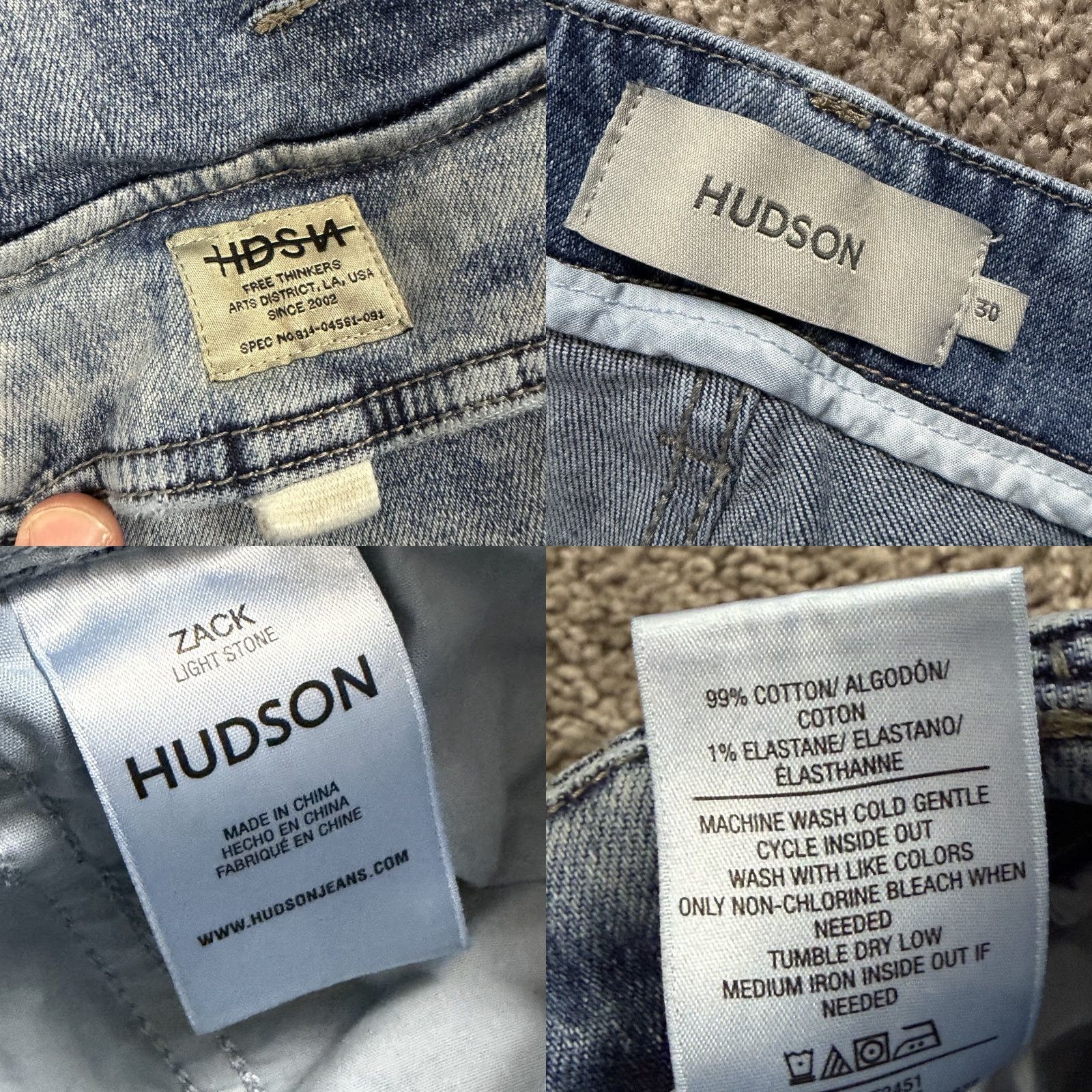 Hudson Jeans Mens 30 Skinny Cargo Light Stone Wash Stretch Denim Streetwear