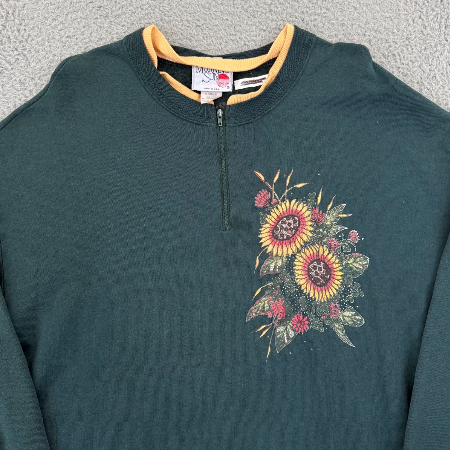 Vintage VINTAGE Morning Sun Sweatshirt Women XL Green Floral 90s Zip Casual Granny Knit Size XL / US 12-14 / IT 48-50 - 3 Thumbnail