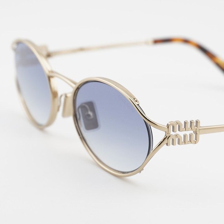 Miu Miu Miu Miu MU52YS ZVN80O Sunglasses Gold Oval Frame, Blue Size ONE SIZE - 9 Thumbnail