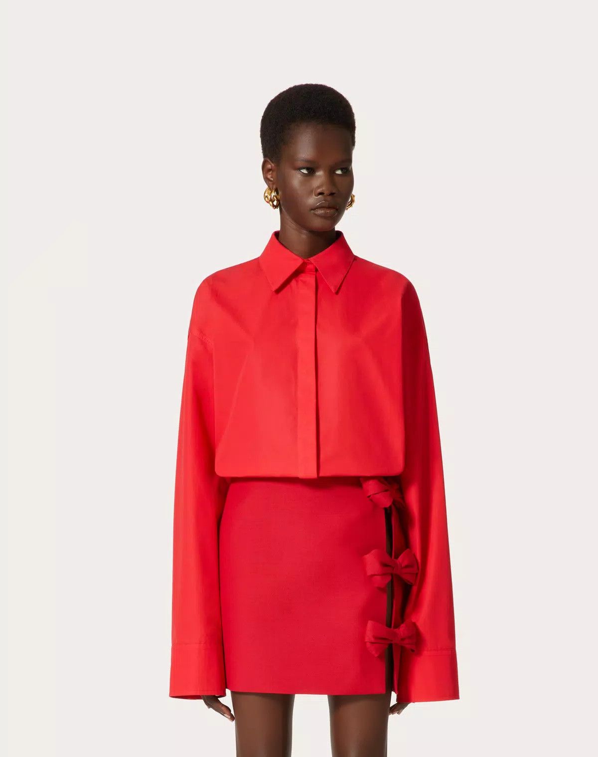 Valentino o1s1wg110625 Compact Popeline Blouse in Red Size M / US 6-8 / IT 42-44 - 3 Thumbnail