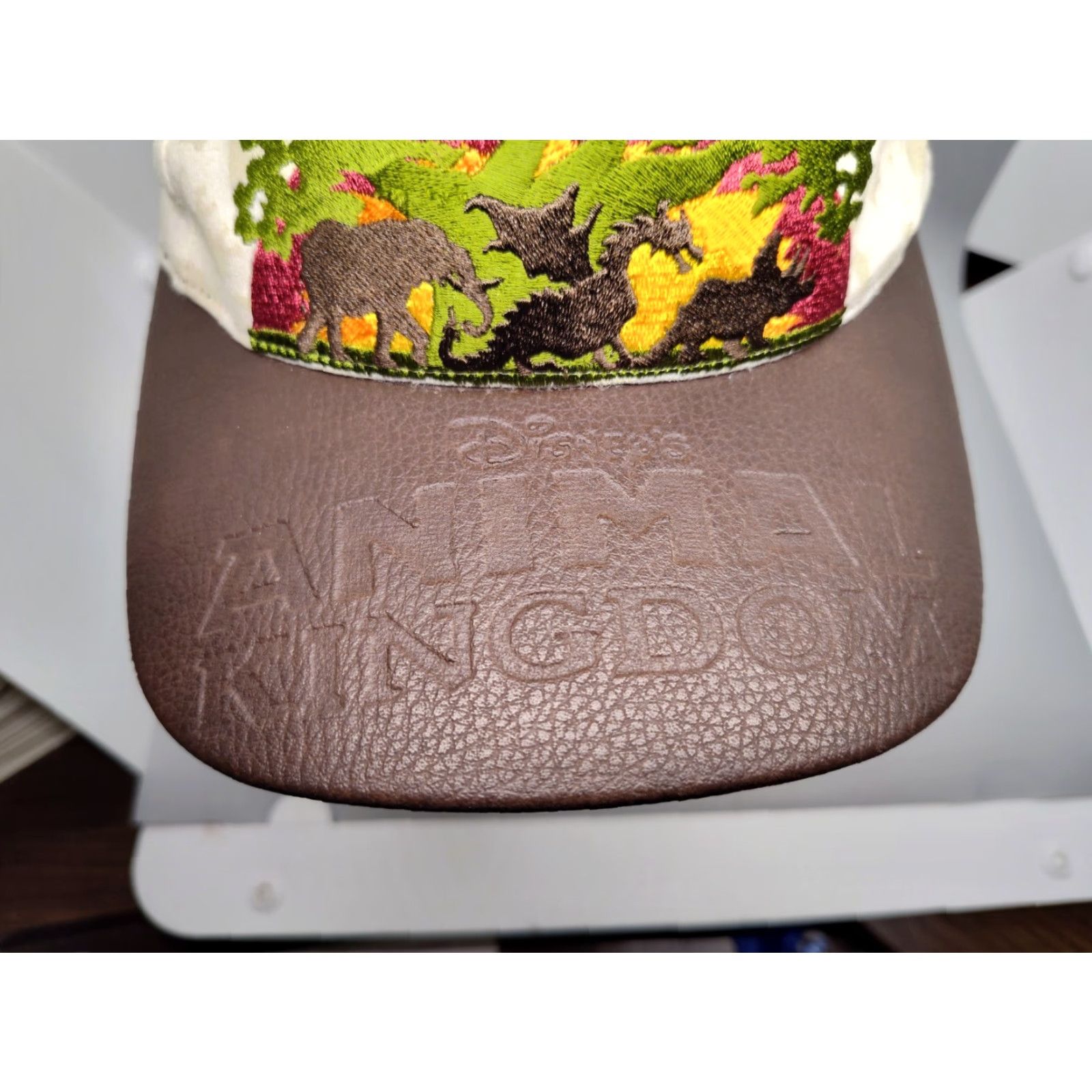 Vintage VINTAGE 90s Disney Animal Kingdom Faux Leather Baseball Cap One Size Brown Embroidered Dragon Unisex Size ONE SIZE - 3 Thumbnail