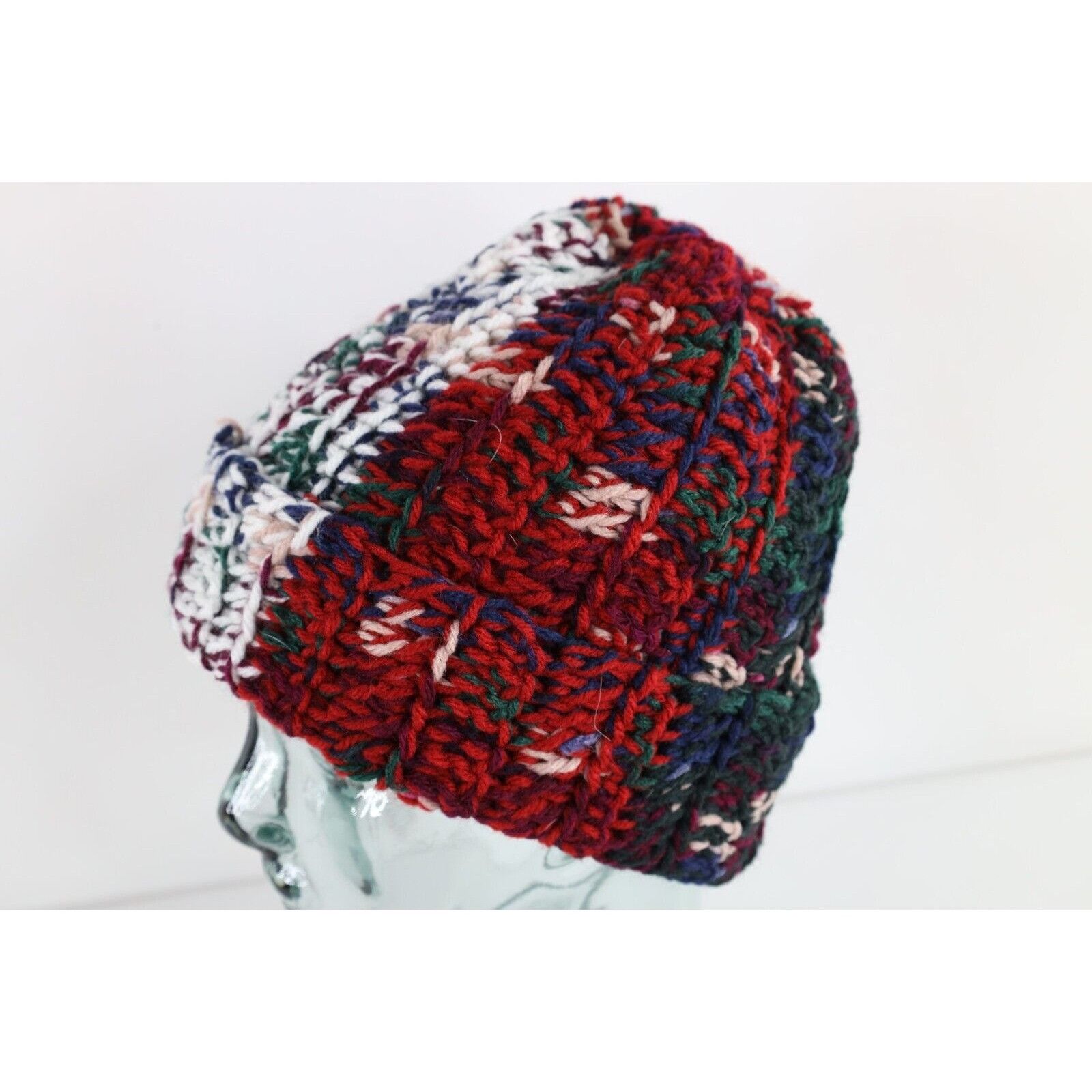 Vintage Vintage 90s Streetwear Rainbow Chunky Crochet Knit Beanie Size ONE SIZE - 2 Thumbnail