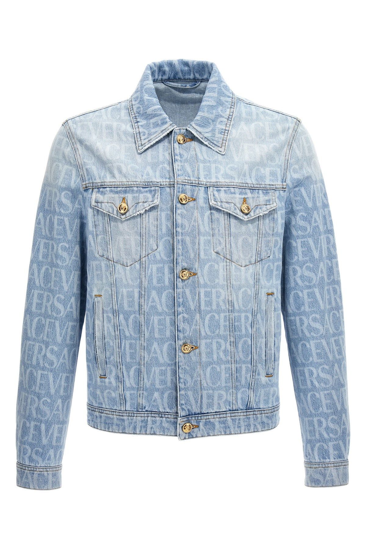 image of 'Versace Allover' Denim Jacket in Light Blue, Men's (Size XL)