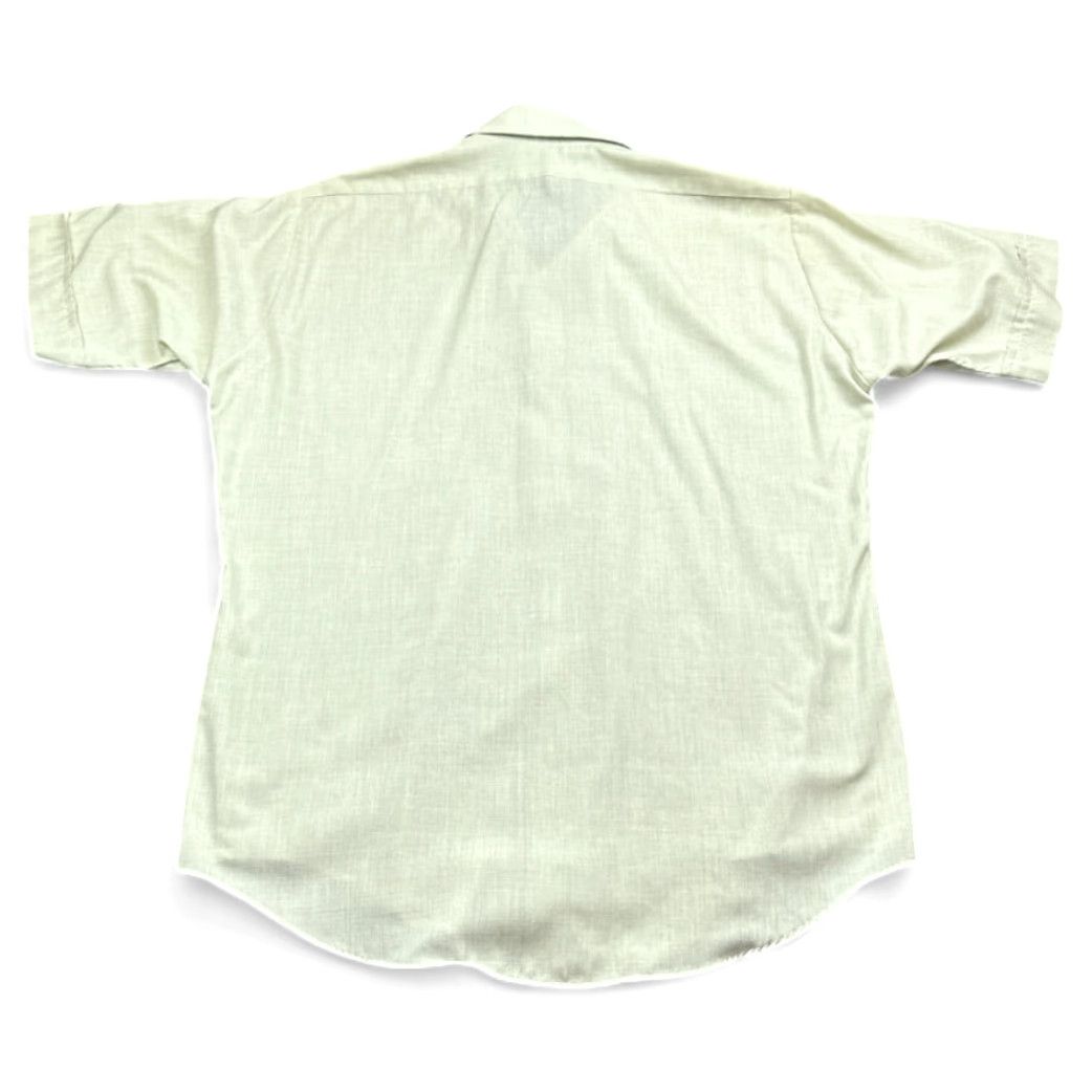Van Heusen VINTAGE Van Heusen Dress Shirt Hampshire House Bradley 70s Green Adult Large Short Sleeve Button-Up Front Chest Pocket Mens Size 42R - 3 Thumbnail