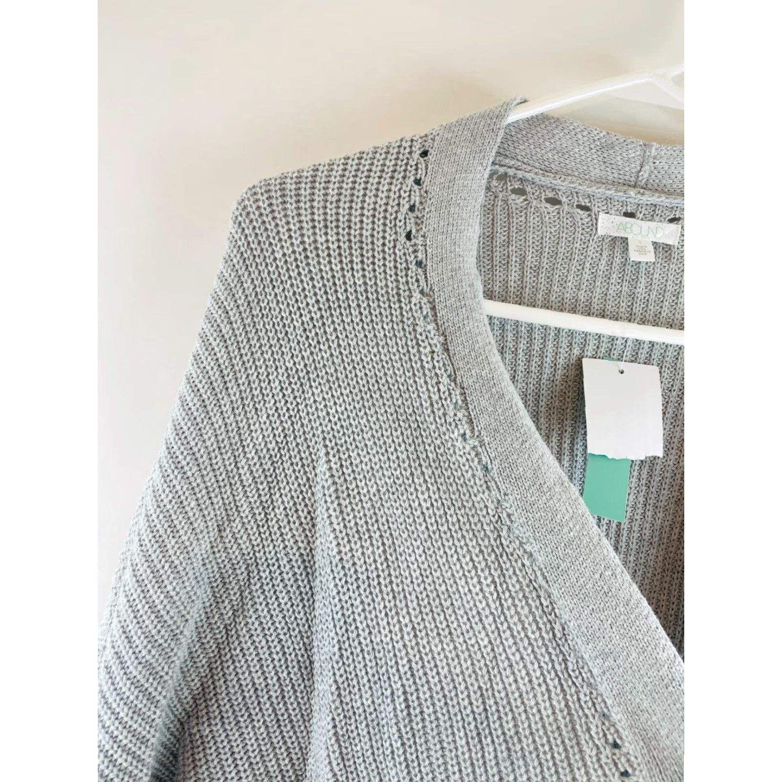 Vintage ABOUND Sweater Cardigan Woman L Light Gray Open-Knit Eyelets NWT Size L / US 10 / IT 46 - 3 Thumbnail