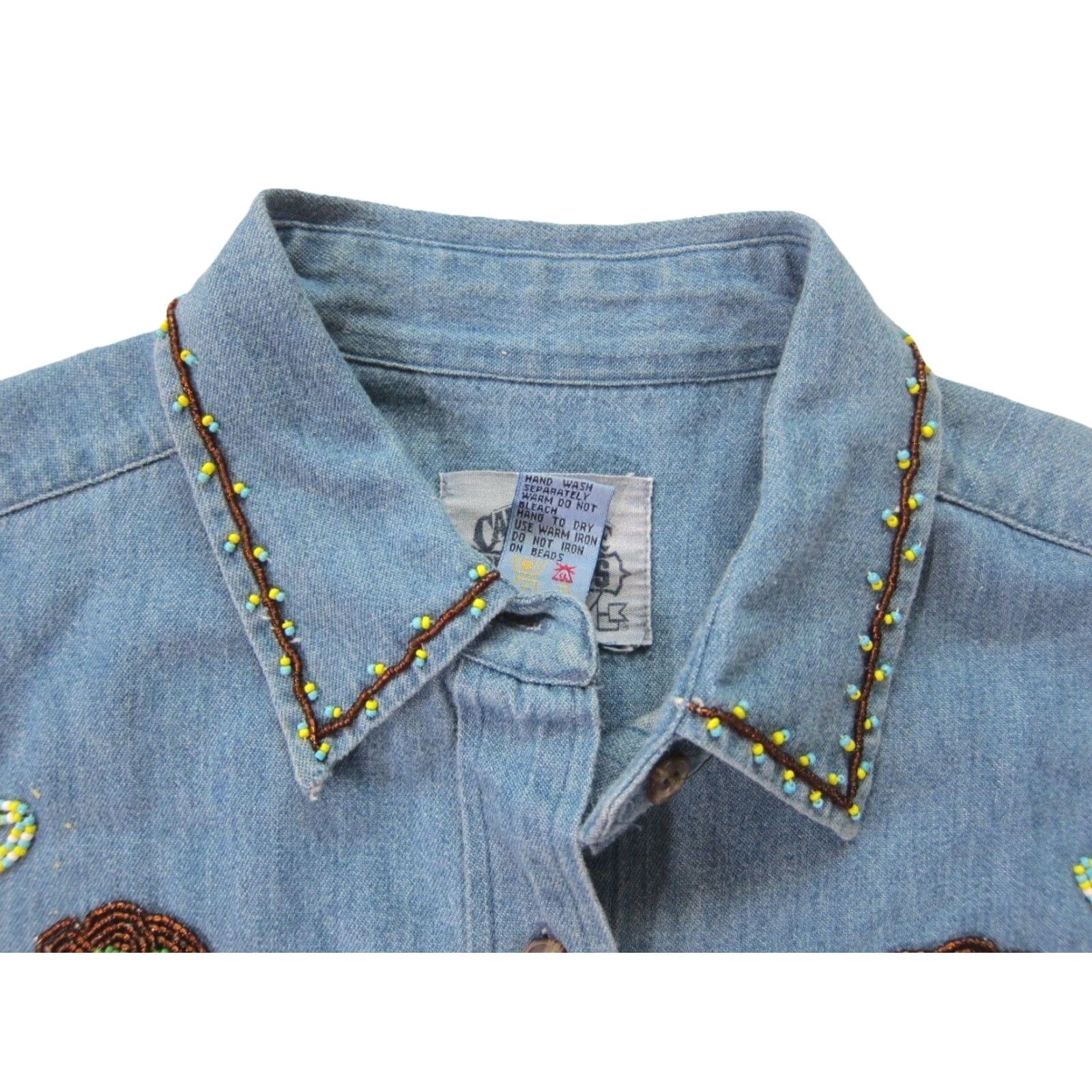 Vintage VINTAGE Cambridge Dry Goods Cotton Blue Denim Floral Beaded Western Shirt M-L Size M / US 6-8 / IT 42-44 - 5 Thumbnail