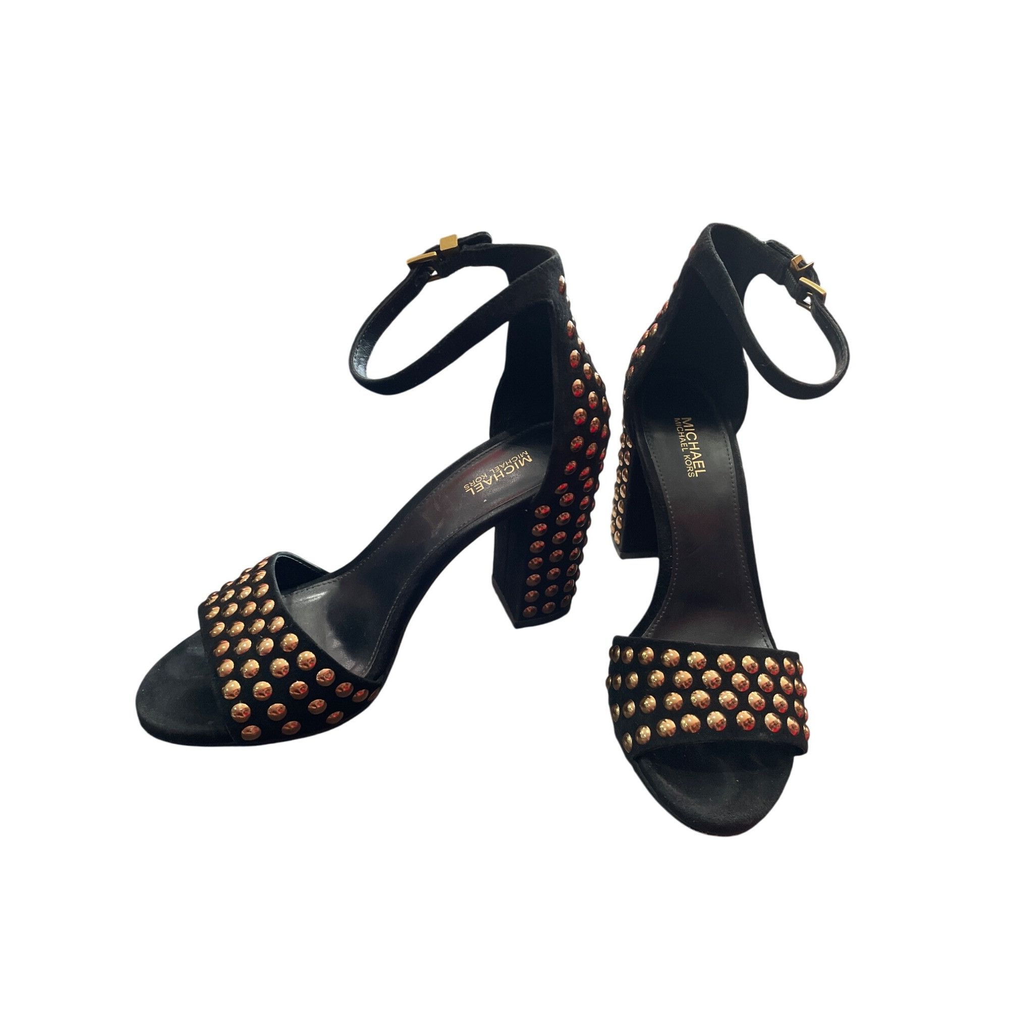 Michael Kors Michael Kors Leela Black Suede Gold Studded Heels Size 7M SK Size US 7 / IT 37 - 2 Thumbnail