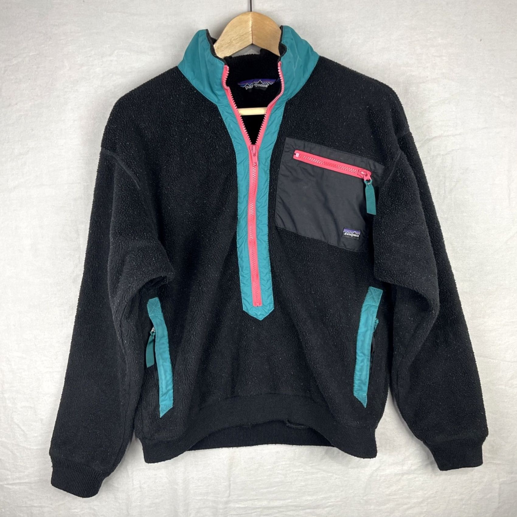 Patagonia VINTAGE Patagonia Synchilla Sweater Womens 12 Black Pullover Fleece Mock Neck 1/2 Zip Pockets Logo Zipper Embroidered USA Built Size XL / US 12-14 / IT 48-50 - 2 Thumbnail