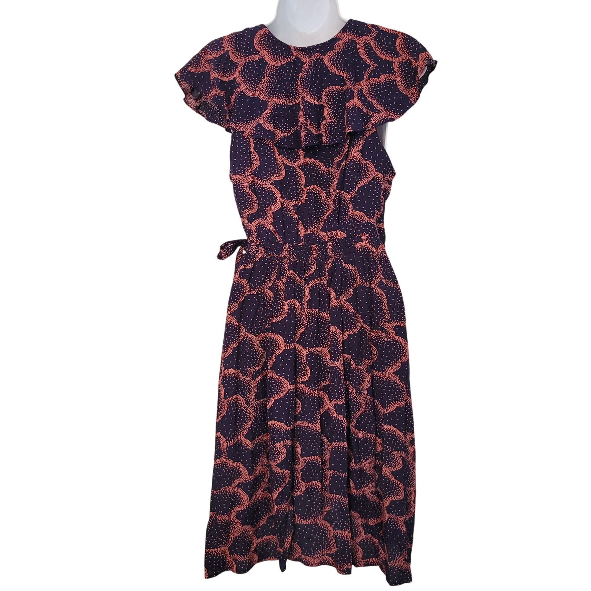 Anthropologie Maeve Anthropologie 4 Navy Coral Wrap Dress Ruffle ROSALIA R Size S / US 4 / IT 40 - 2 Thumbnail