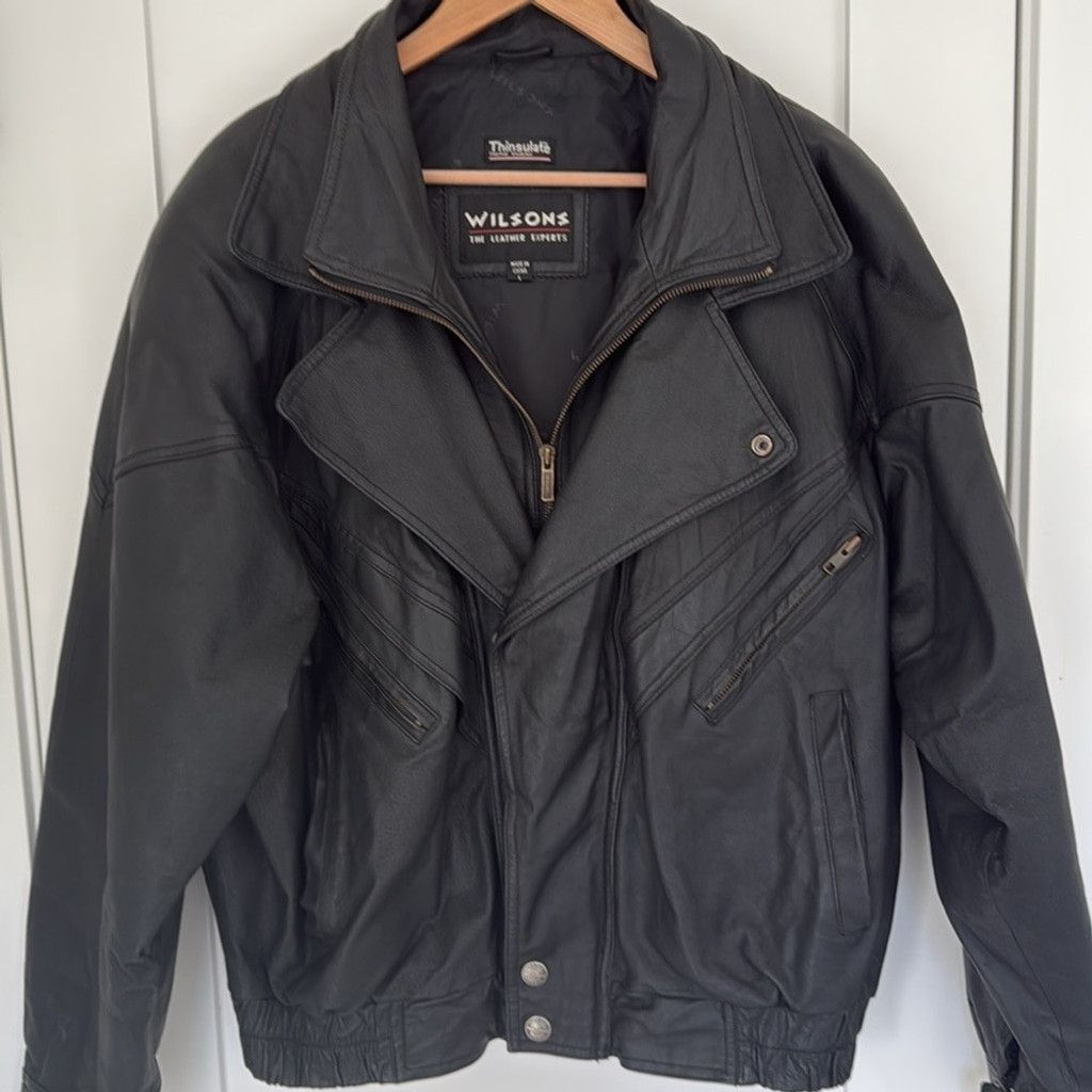 Wilsons Leather Wilson's Black Leather Jacket, Sz L Size US L / EU 52-54 / 3 - 1 Thumbnail