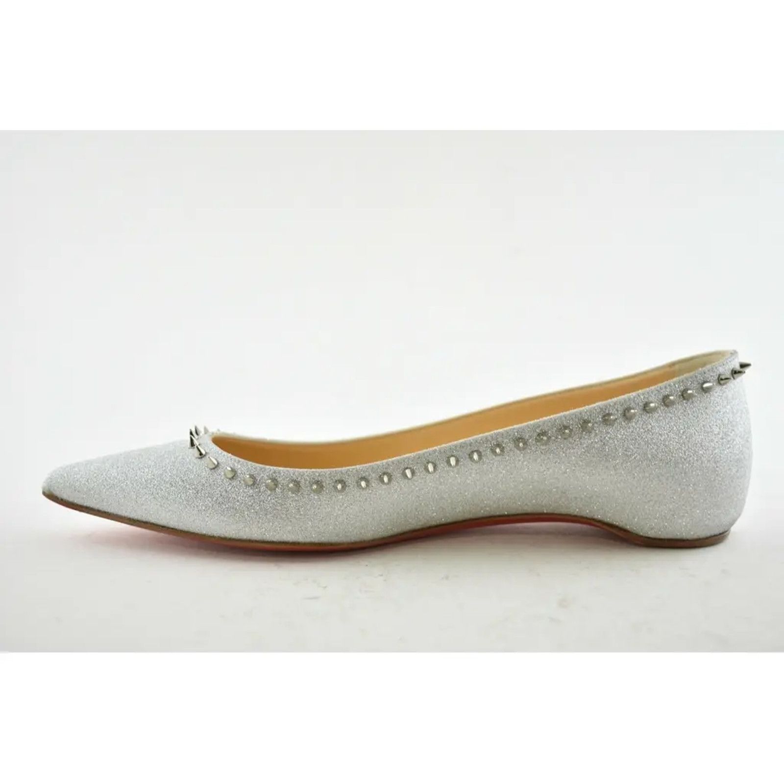 Christian Louboutin Christian Louboutin Anjalina Flat Silver Glitter Spike Size US 8.5 / IT 38.5 - 9 Thumbnail