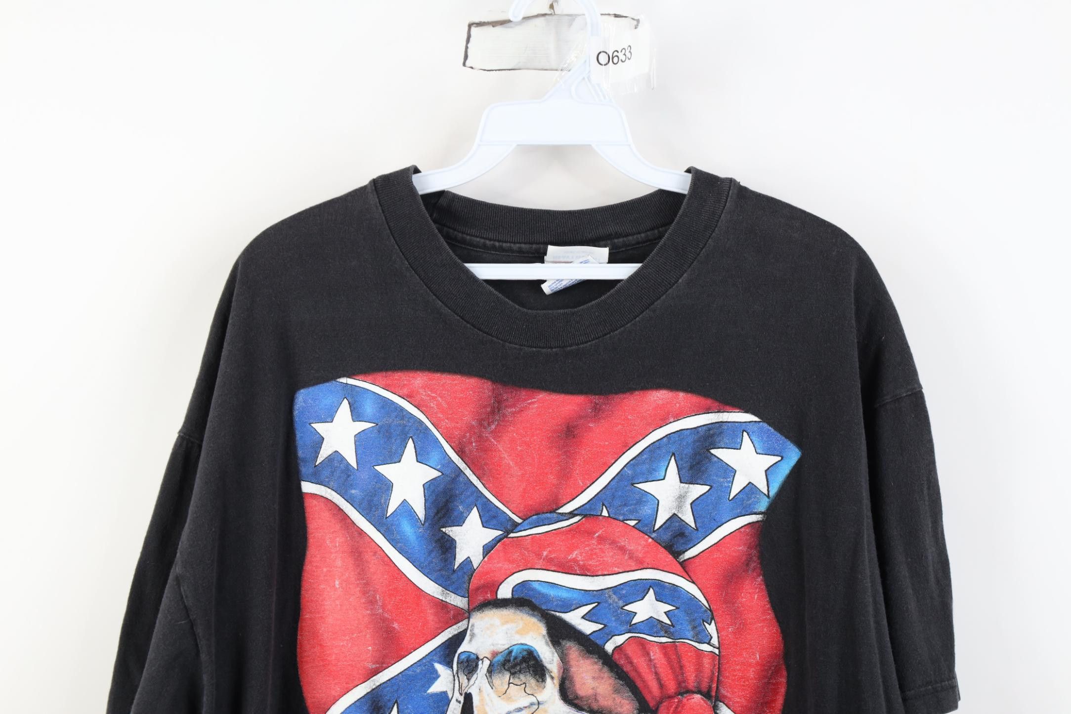 Vintage Vintage 90s Streetwear Skeleton Flag Motorcycle T-Shirt Size US XL / EU 56 / 4 - 2 Thumbnail