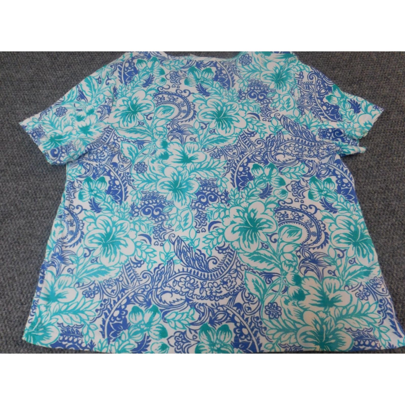 Vintage White Stag Blouse Womens 22W Plus Pullover Crew Neck Short Sleeve Polyester Rayon Geometric Ruffle Stretch Casual Classic Vintage: No (if included) Size 3XL / US 20-22 - 7 Thumbnail