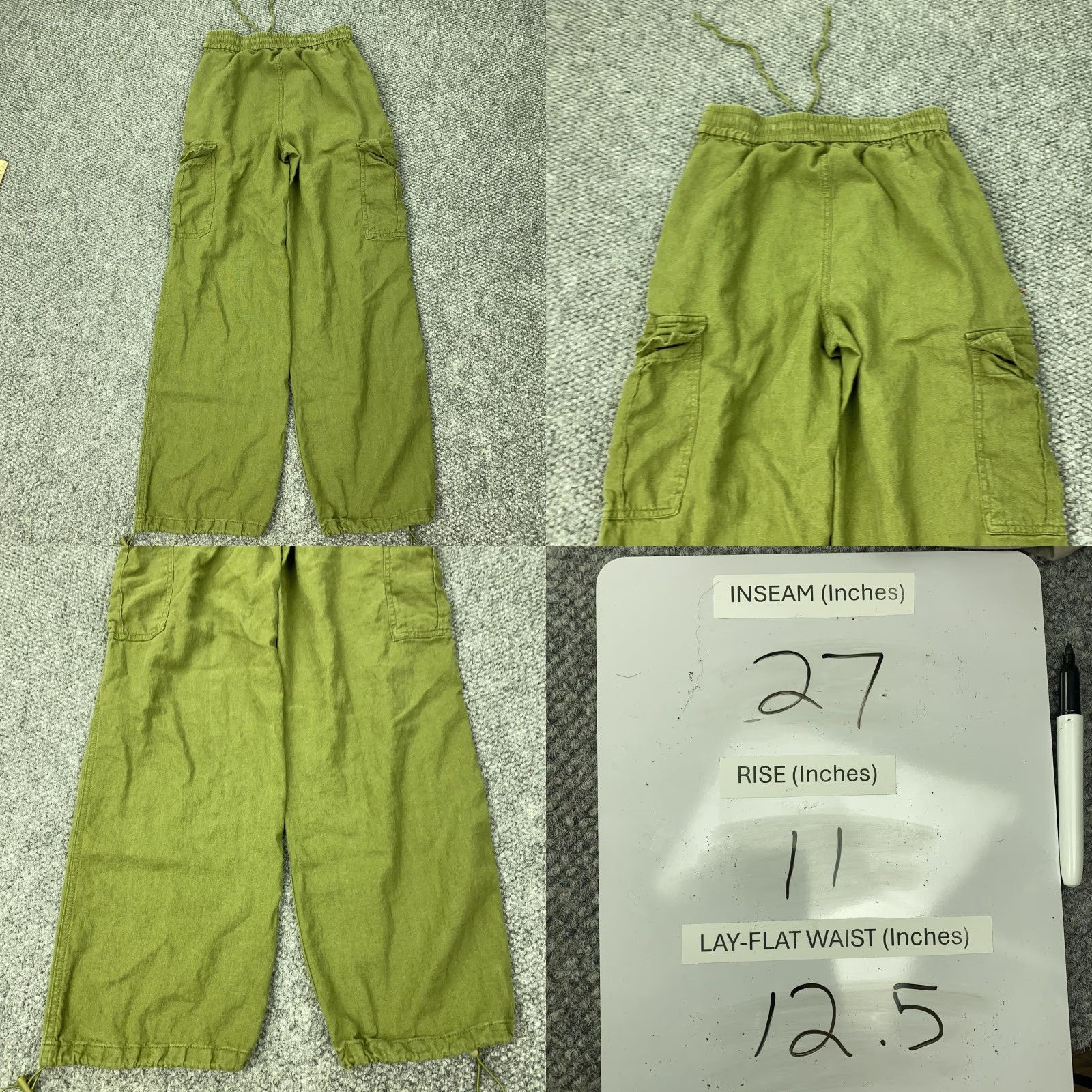 Vintage Love Tree Pants Womens Small Green Linen Blend Cargo Jogger Drawstring 27in Size 28" / US 6 / IT 42 - 9 Thumbnail