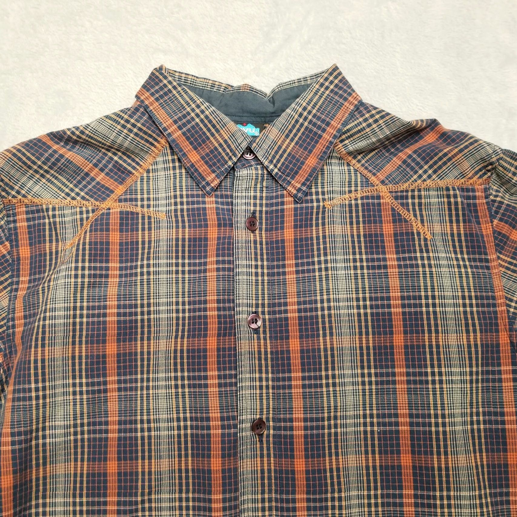 KAVU Kavu Shirt Mens M Blue Orange Plaid Button Long Sleeve 100% Cotton Casual Size US M / EU 48-50 / 2 - 2 Thumbnail