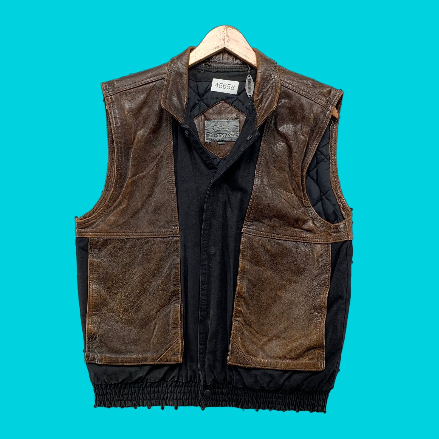 Vintage VINTAGE Le TIGRE Leather Vest Mens 42 Brown Insulated Sleeveless Jacket Size US XS / EU 42 / 0 - 1 Thumbnail