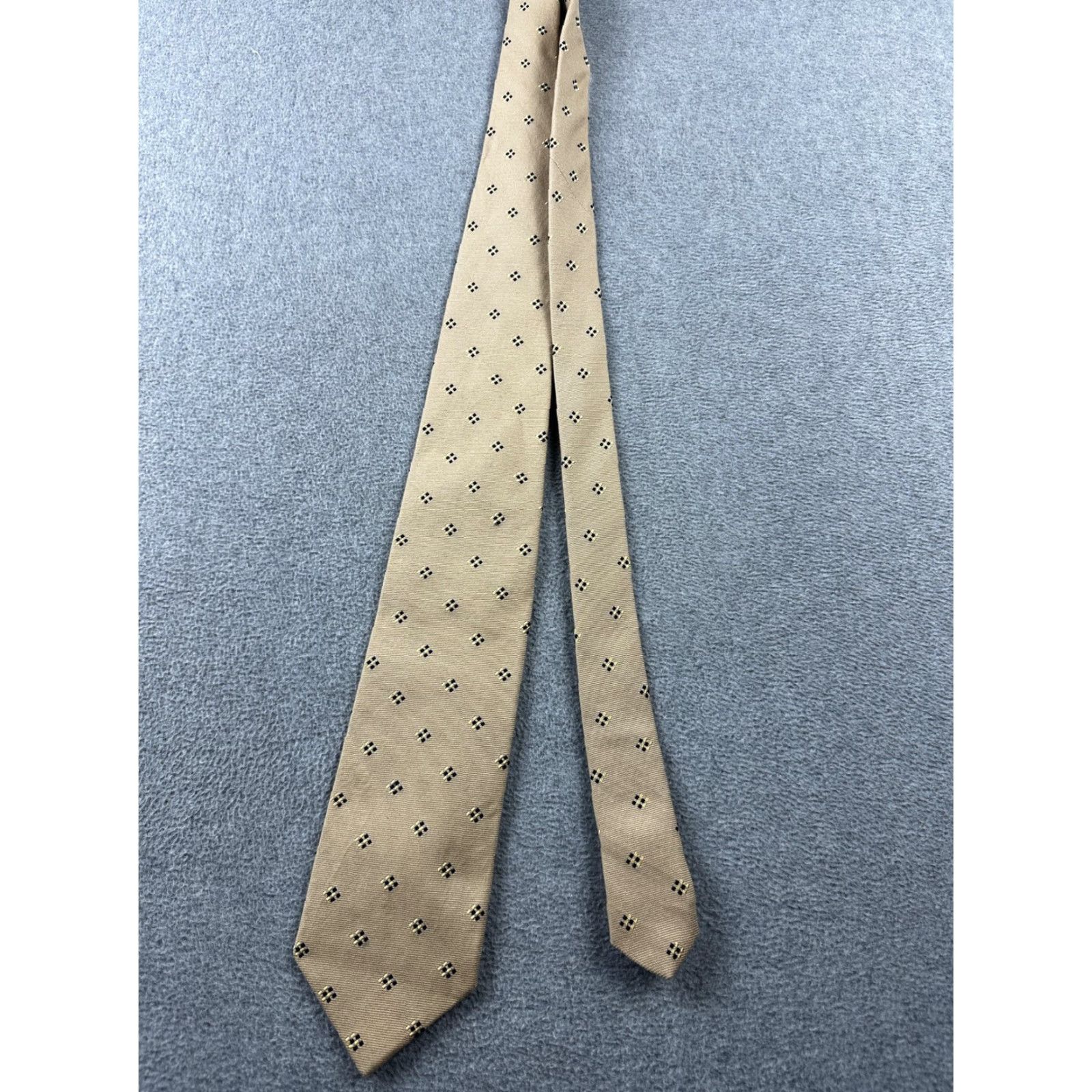 Ermenegildo Zegna VINTAGE Ermenegildo Zegna Tie Mens Tan Navy Micro Square Pattern Cotton Silk Made Italy Size ONE SIZE - 8 Thumbnail