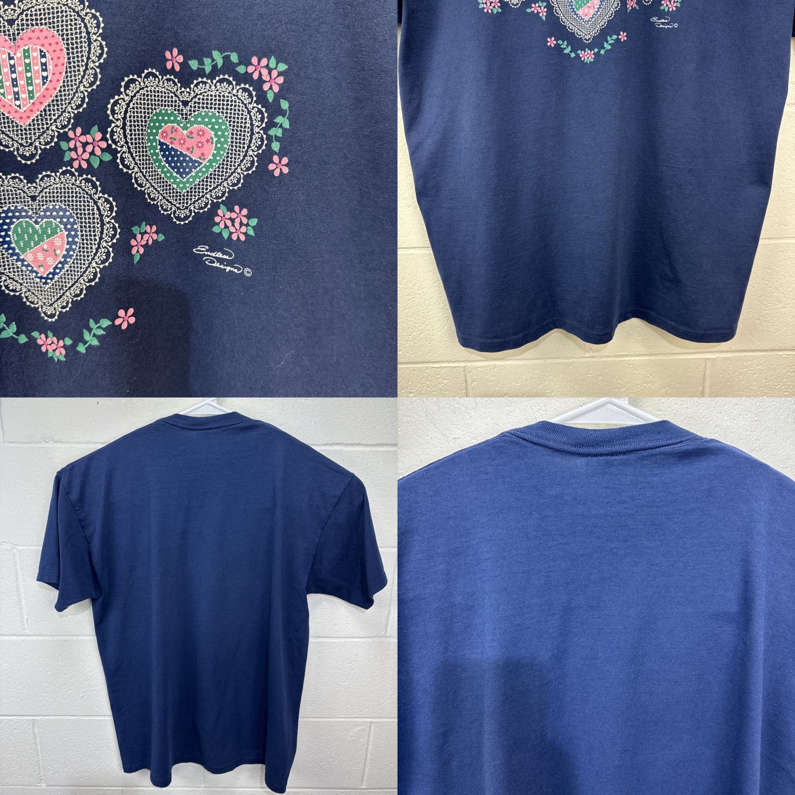 Jerzees Vintage Endless Designs T Shirt Floral Quilted Hearts Pattern Blue XL Size XL / US 12-14 / IT 48-50 - 8 Thumbnail