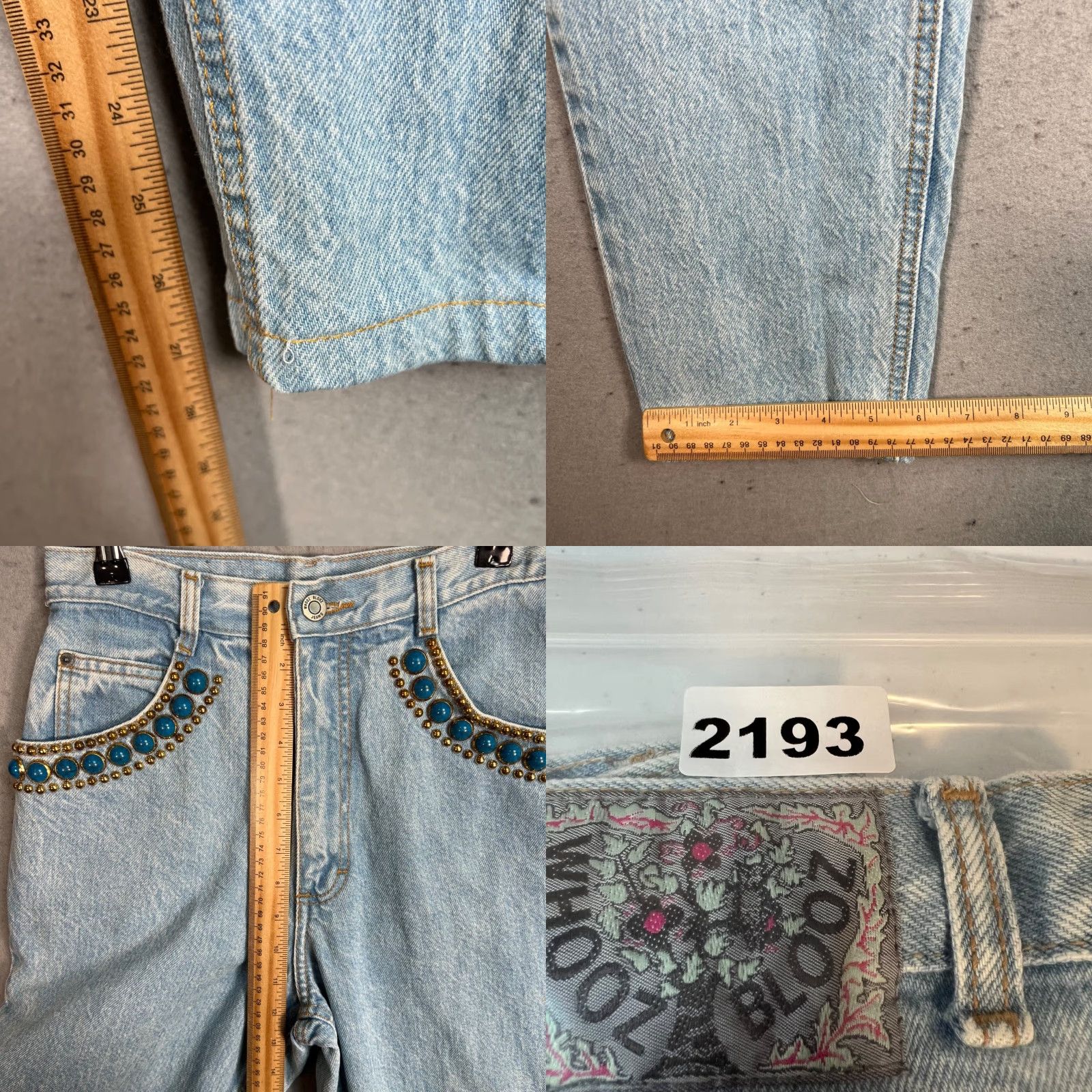 Vintage VINTAGE Whooz Blooz Womens 9 High-Waisted Light Wash Jeans w/ Beaded Pocket Size 30" / US 8 / IT 44 - 8 Thumbnail
