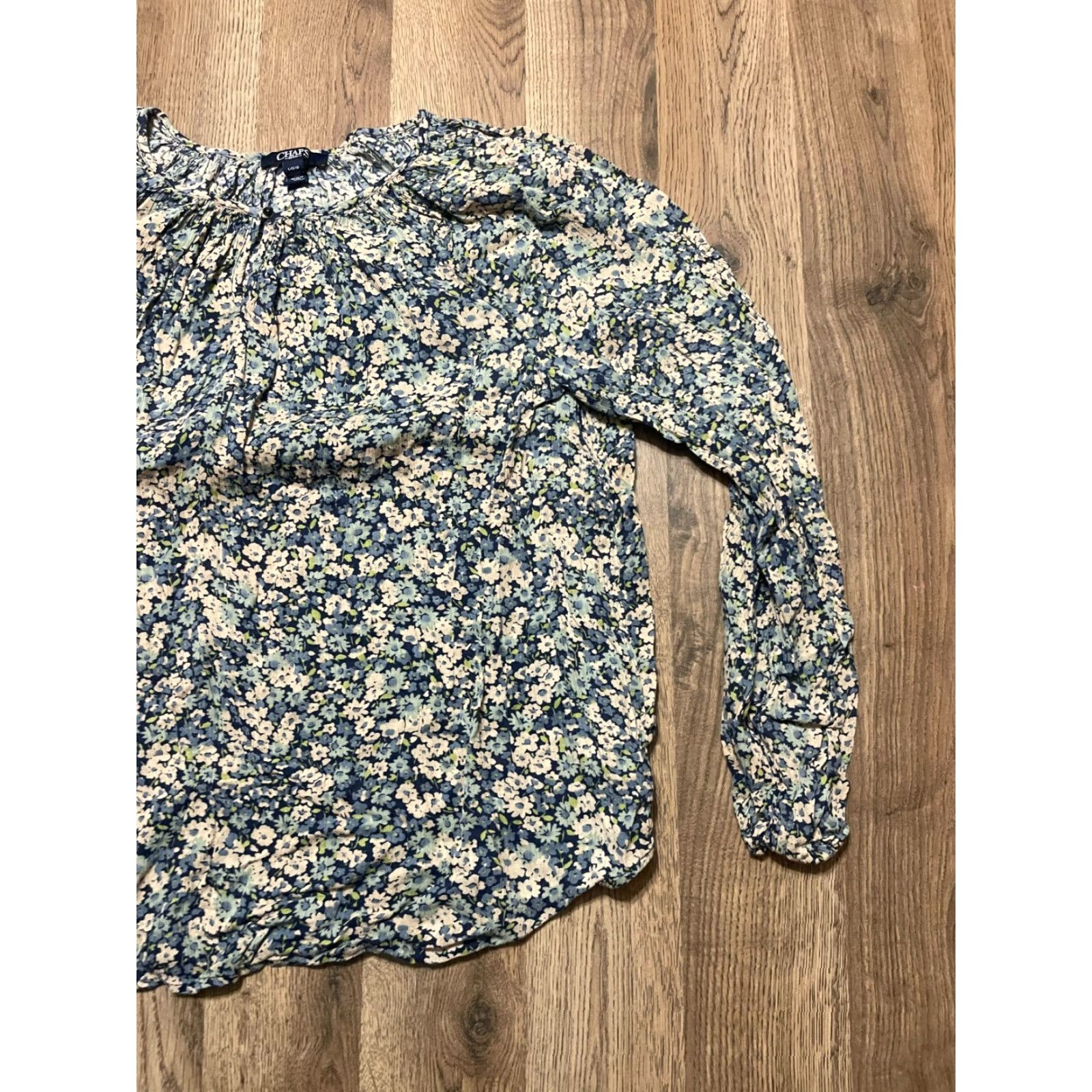 Chaps VINTAGE? No—CHAPS Blouse Women’s Large Blue White Green Floral Long Sleeve Size L / US 10 / IT 46 - 4 Thumbnail