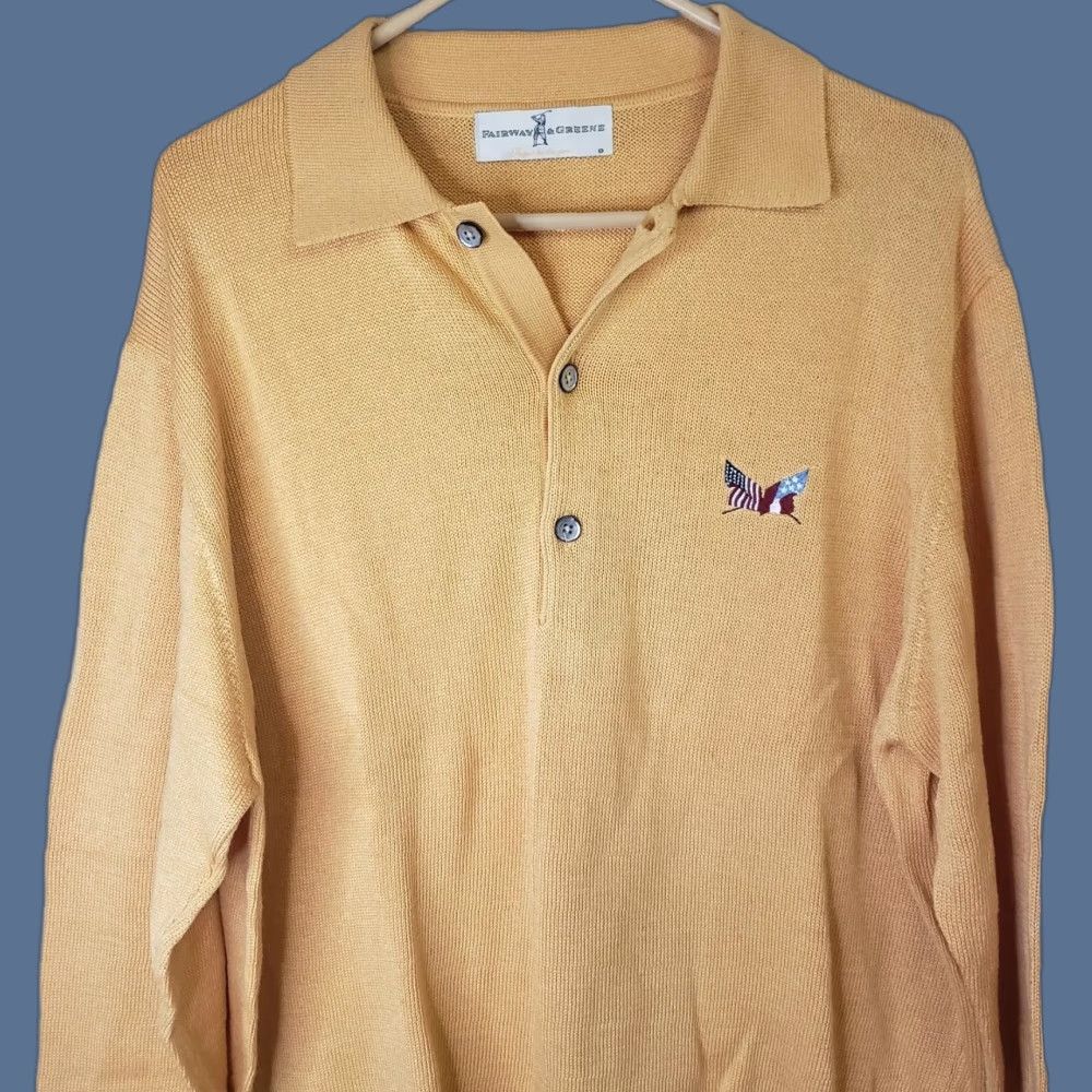 Vintage Fairway & Greene Pullover Sweater Shirt L Men Yellow Pima Cotton US Flags Civil War Era Size US L / EU 52-54 / 3 - 1 Thumbnail